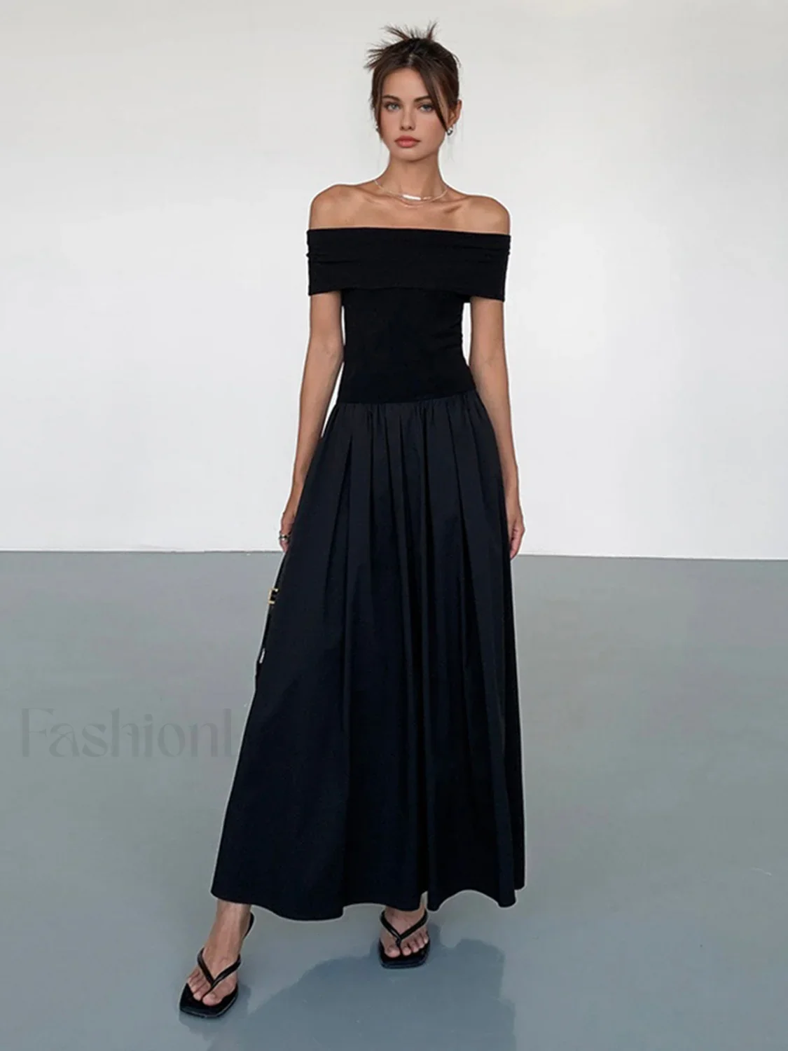 Frenchy Solid Graceful Off-Shoulder Long Dress - Image 4