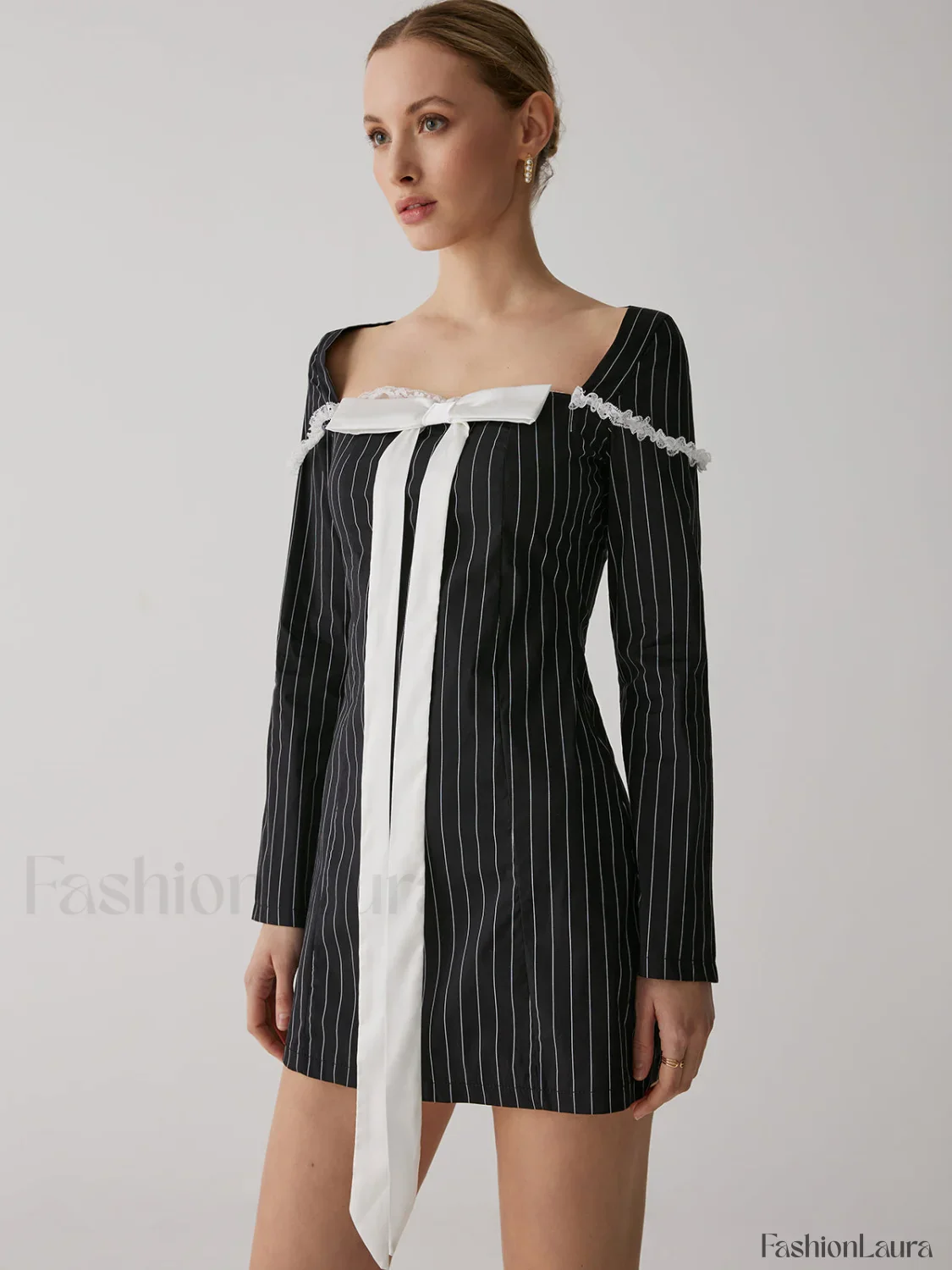 French Square Graceful Neck Short Dress - Image 15
