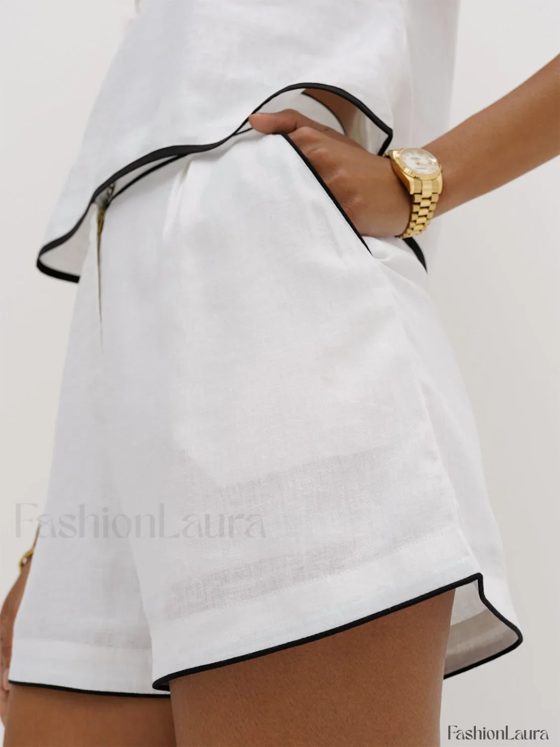 Pure Cotton Contrast Trendy Trim Shorts Set - Image 15