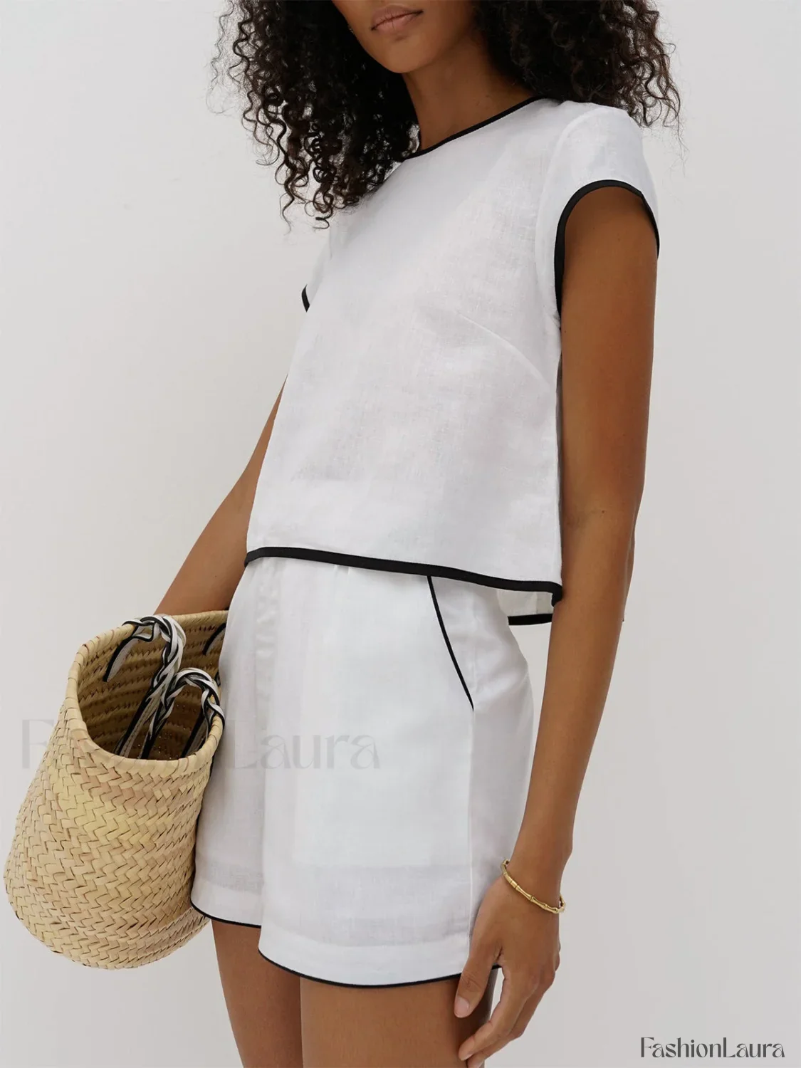 Pure Cotton Contrast Trendy Trim Shorts Set - Image 16