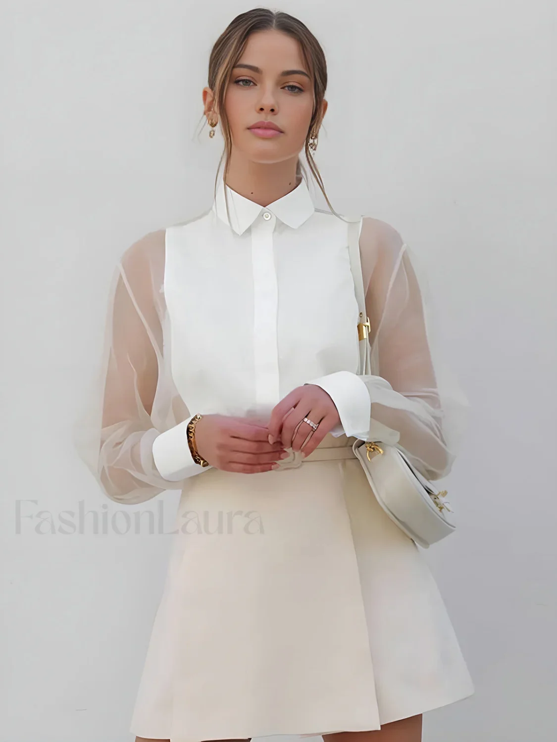 Puff Sleeve Graceful Organza Shirt - Image 8