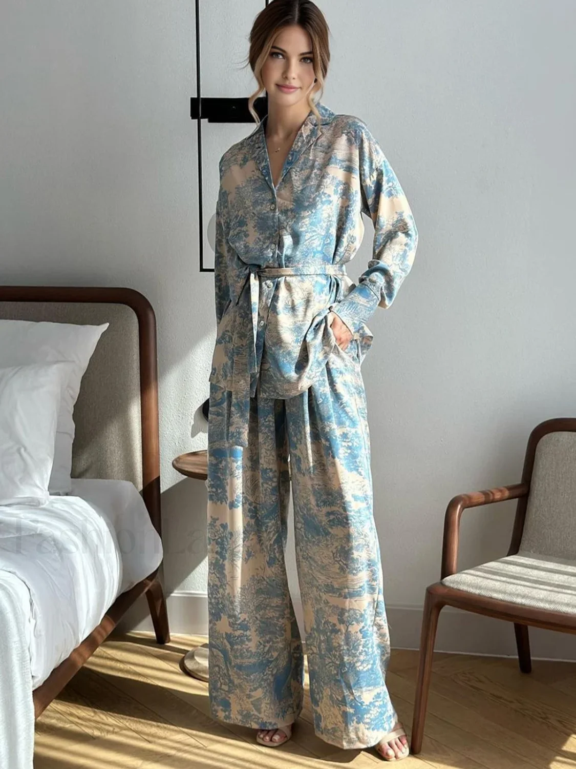 Printed Tie Graceful Up Pants Set - Image 18