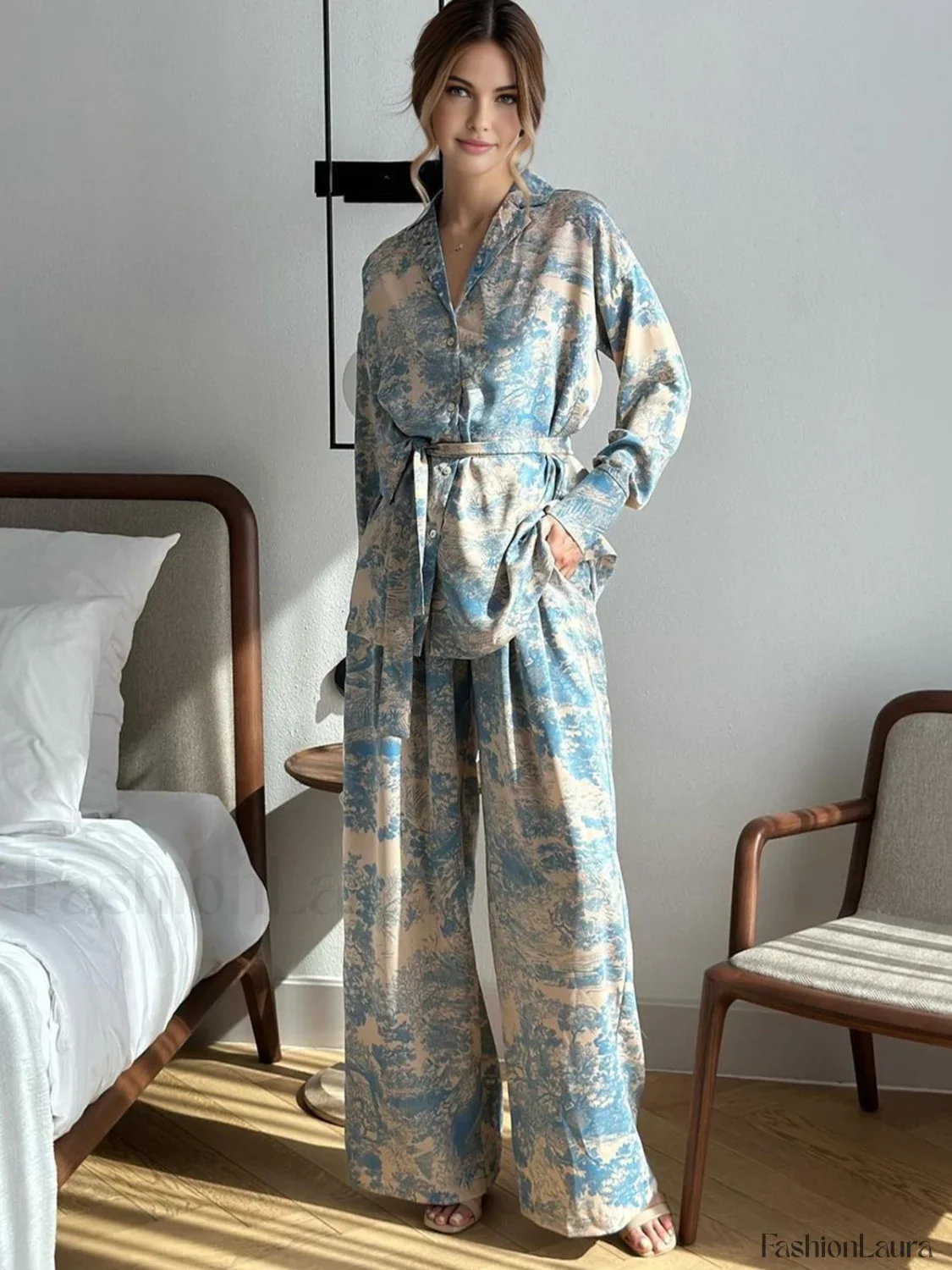 Printed Tie Graceful Up Pants Set - Image 27