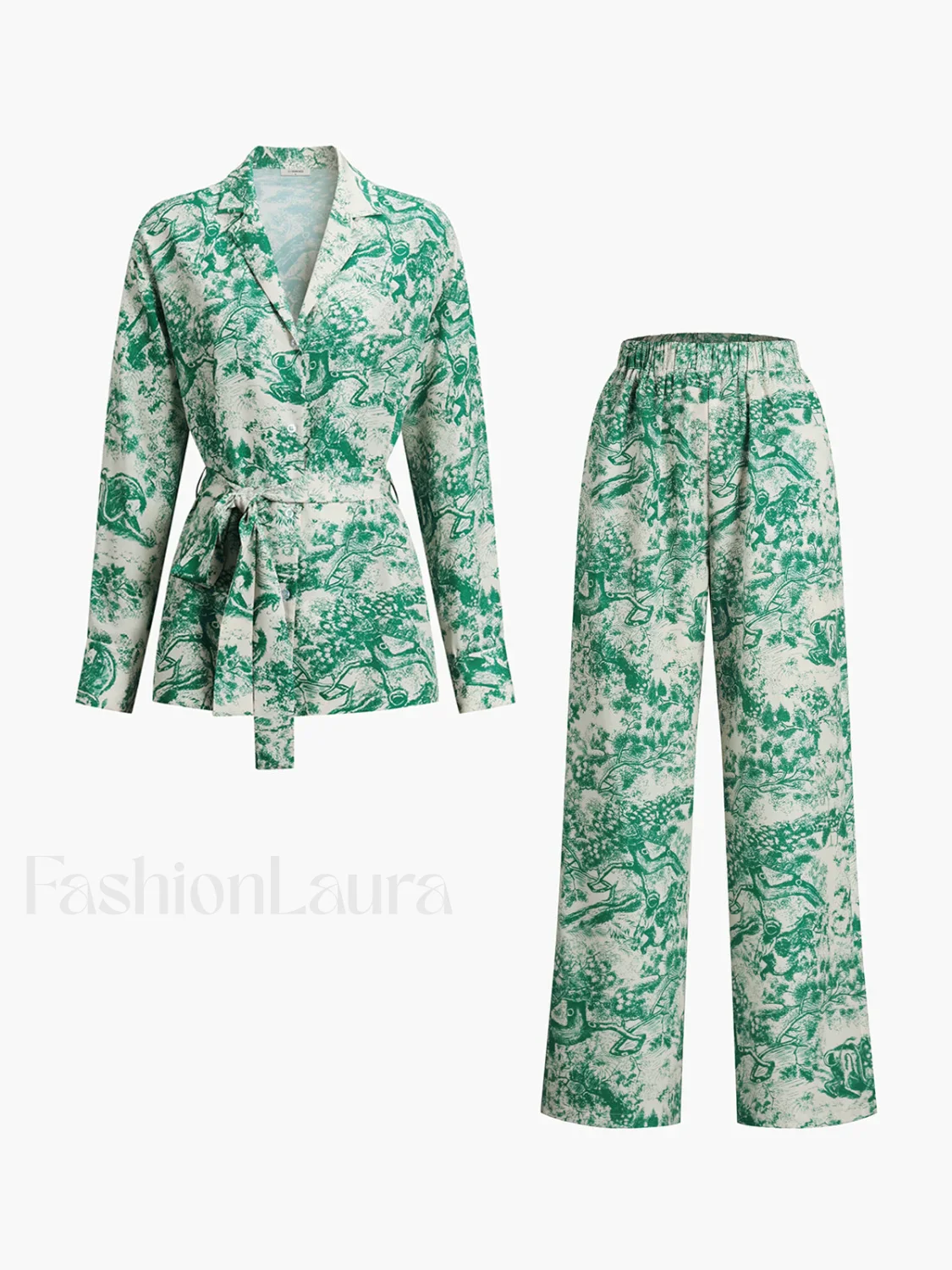 Printed Tie Graceful Up Pants Set - Image 5