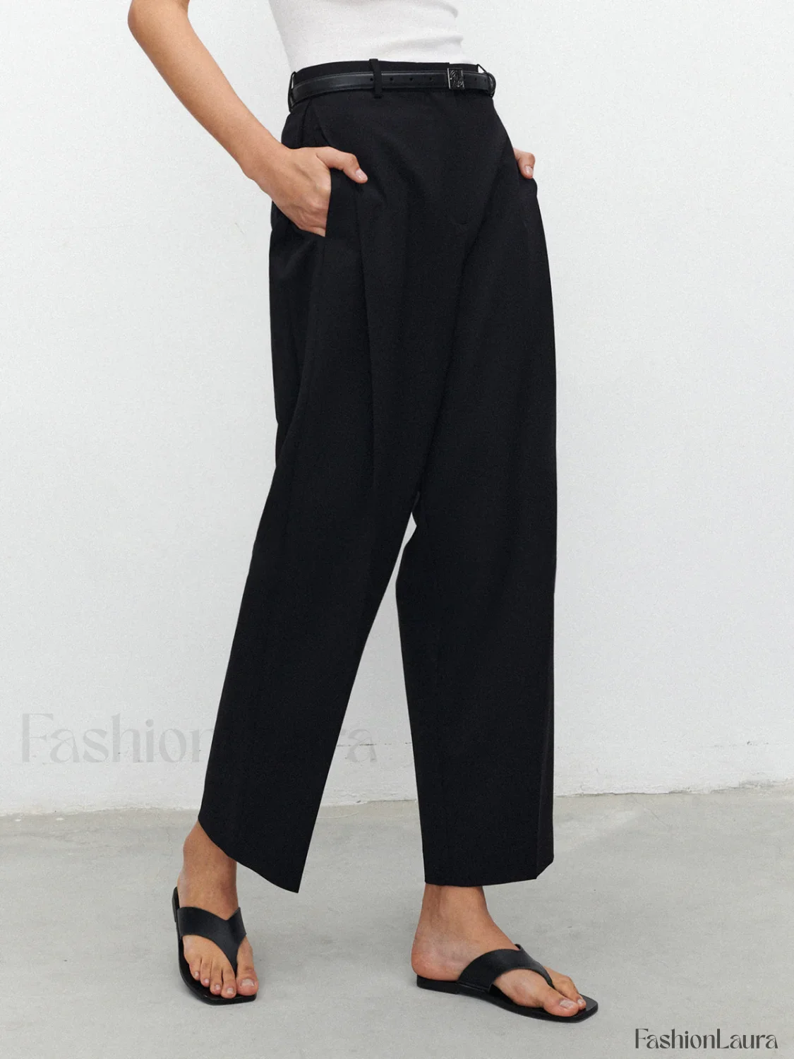 Pocket Straight Leg Trendy Pants Without Belt - Image 14