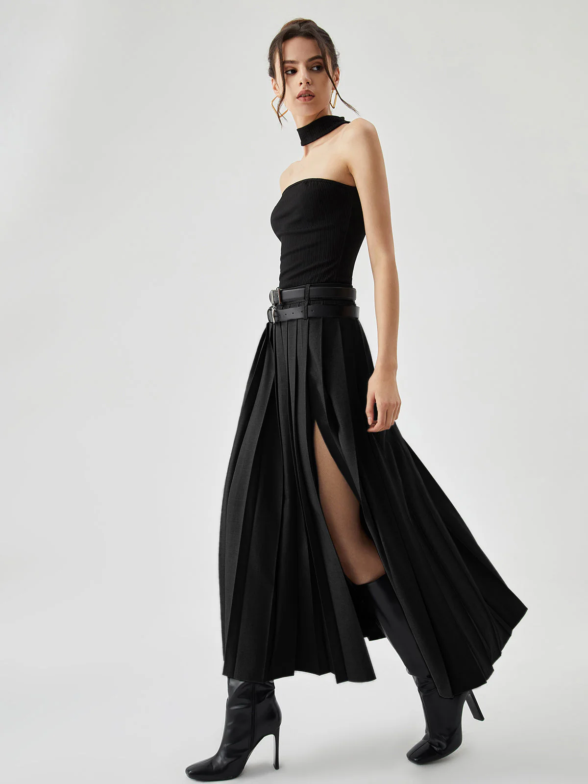 Pleated Split Maxi Trendy Skirt - Image 12