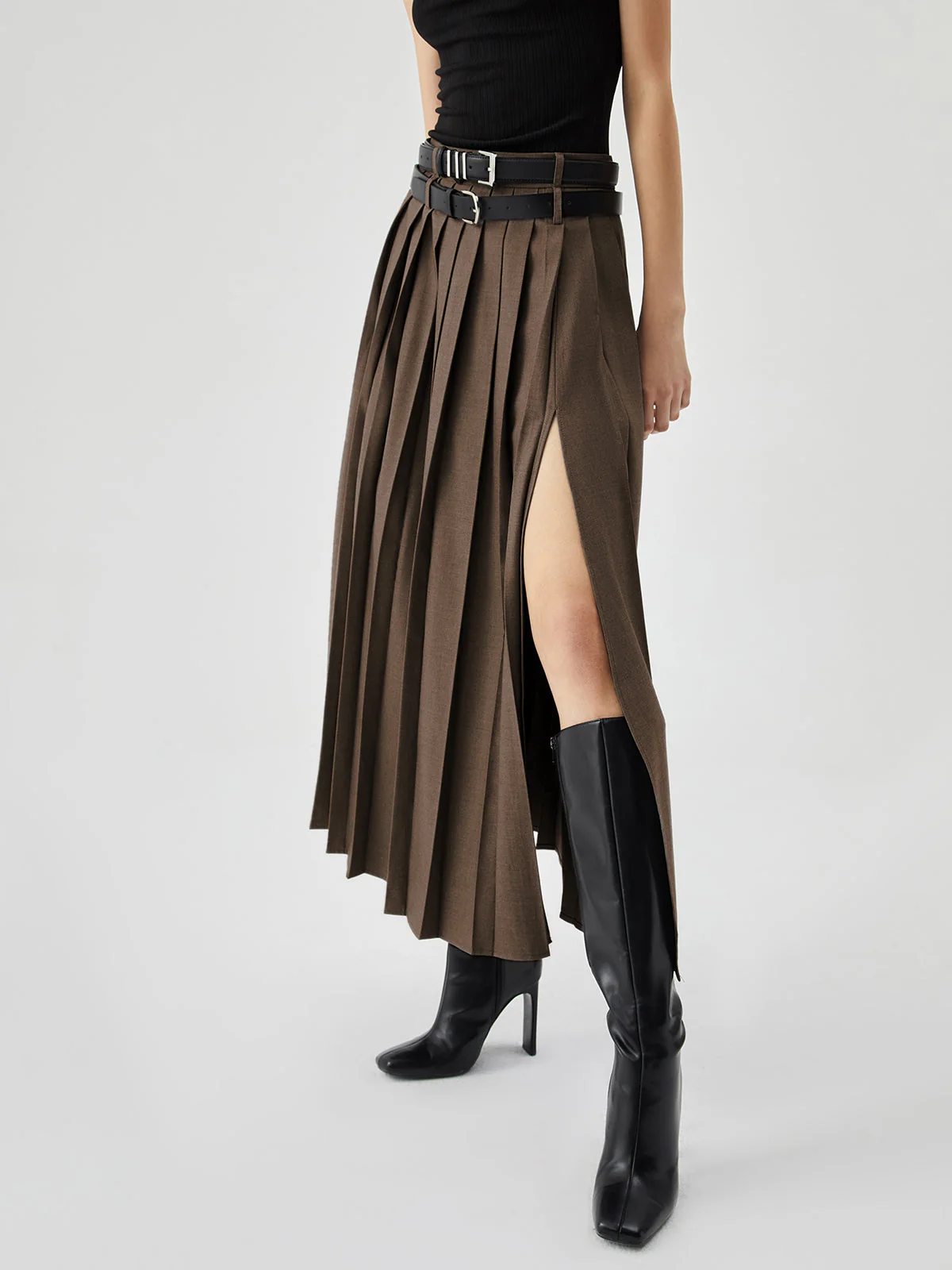 Pleated Split Maxi Trendy Skirt - Image 17