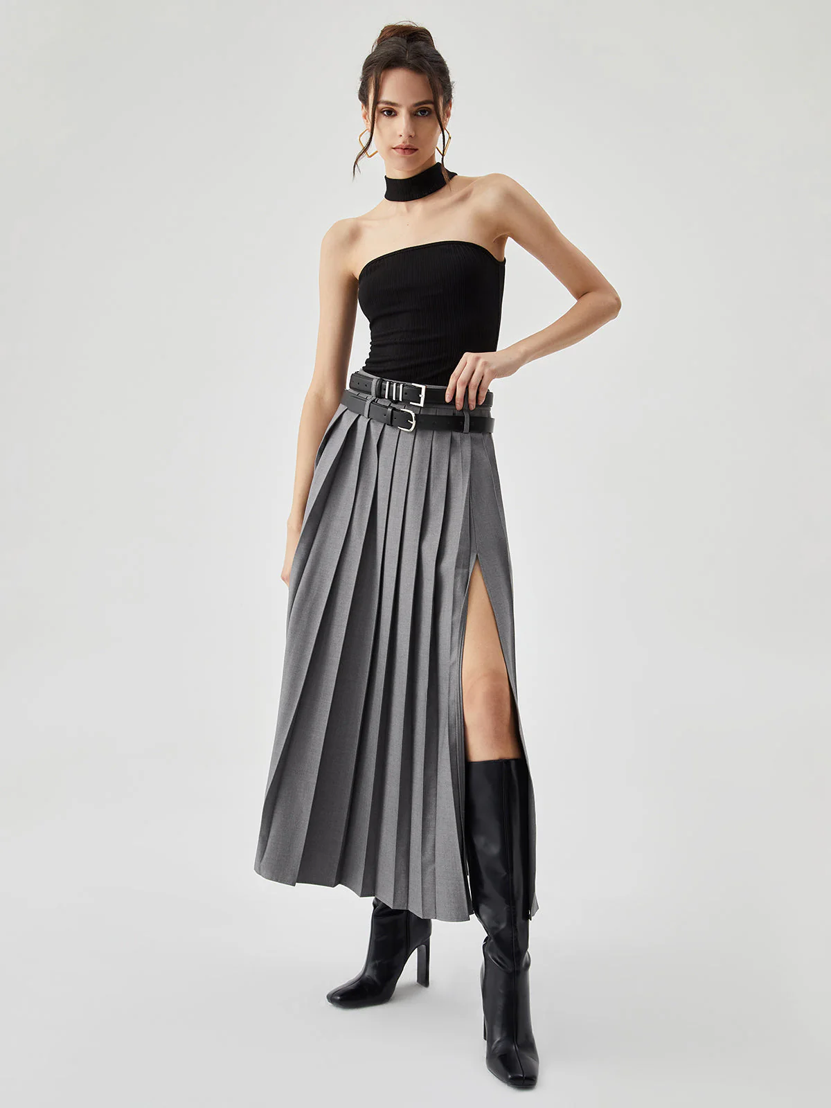 Pleated Split Maxi Trendy Skirt - Image 2