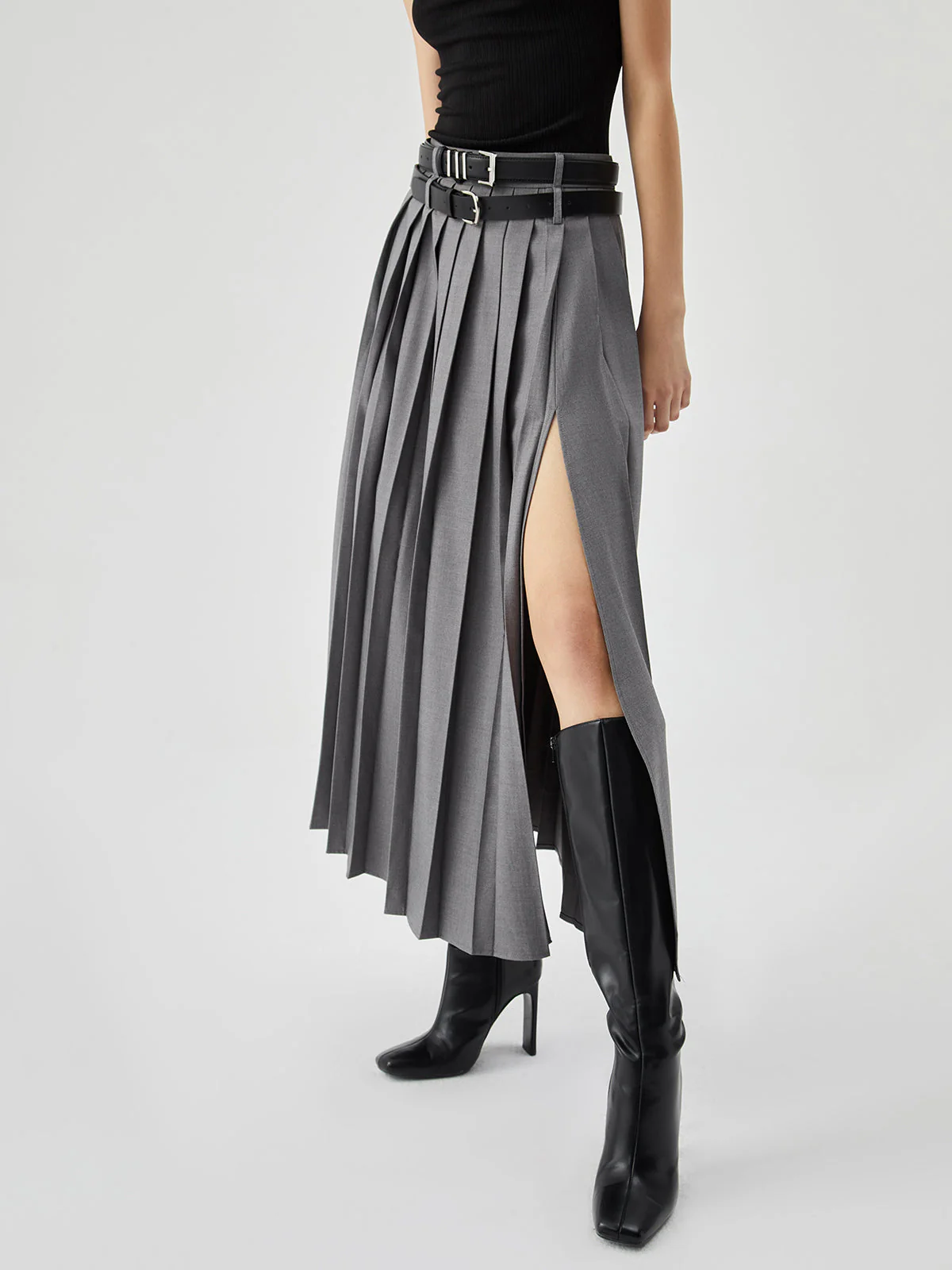Pleated Split Maxi Trendy Skirt - Image 3