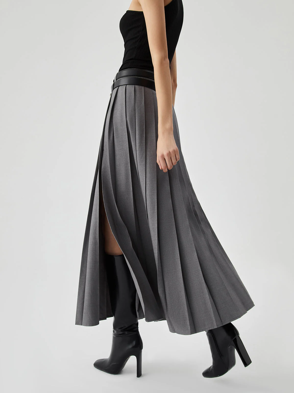 Pleated Split Maxi Trendy Skirt - Image 4