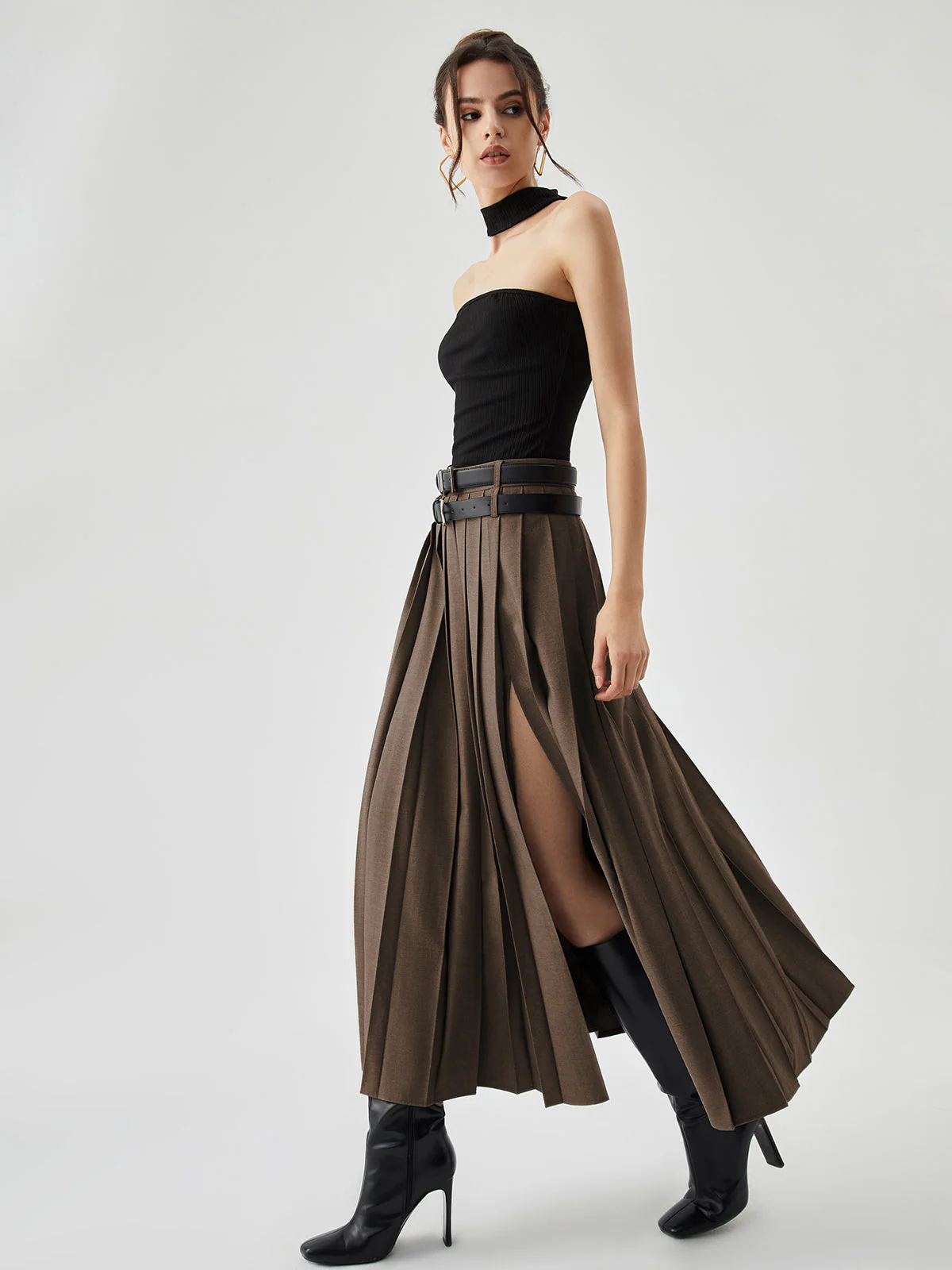 Pleated Split Maxi Trendy Skirt - Image 7