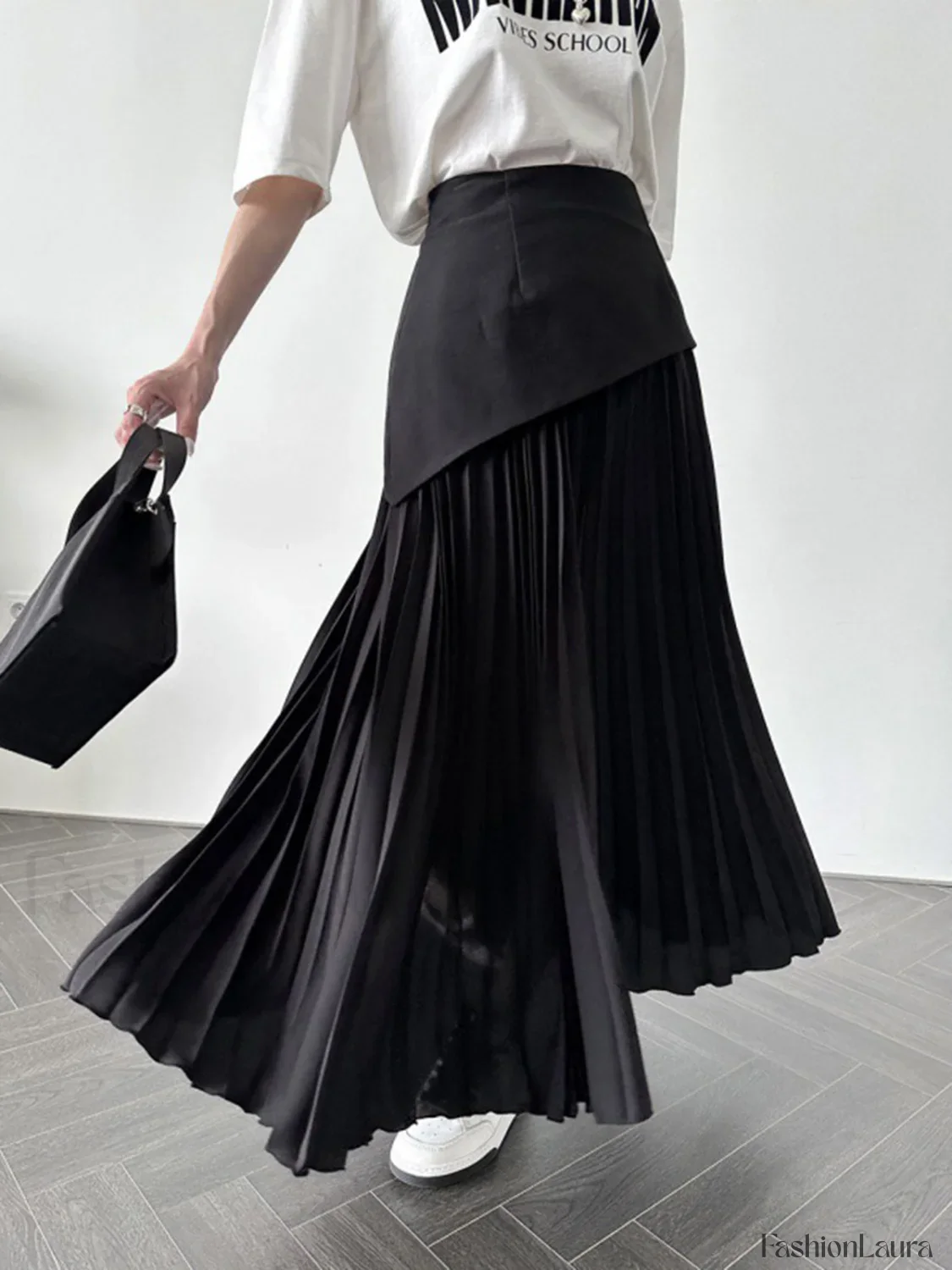 Pleated Patchwork Graceful Maxi Skirt - Image 9