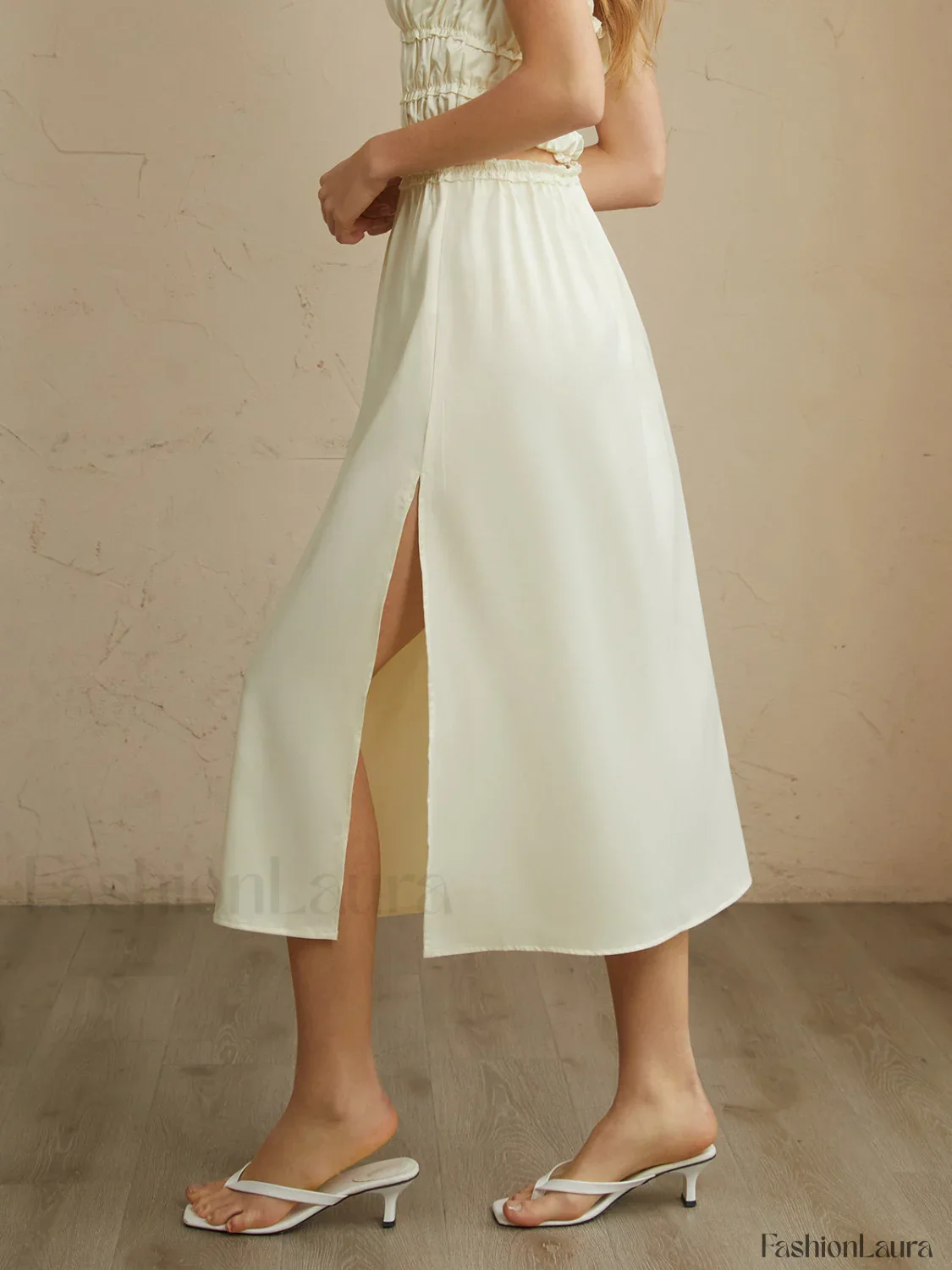 Pleated Lettuce Trim Trendy Split Midi Skirt - Image 10