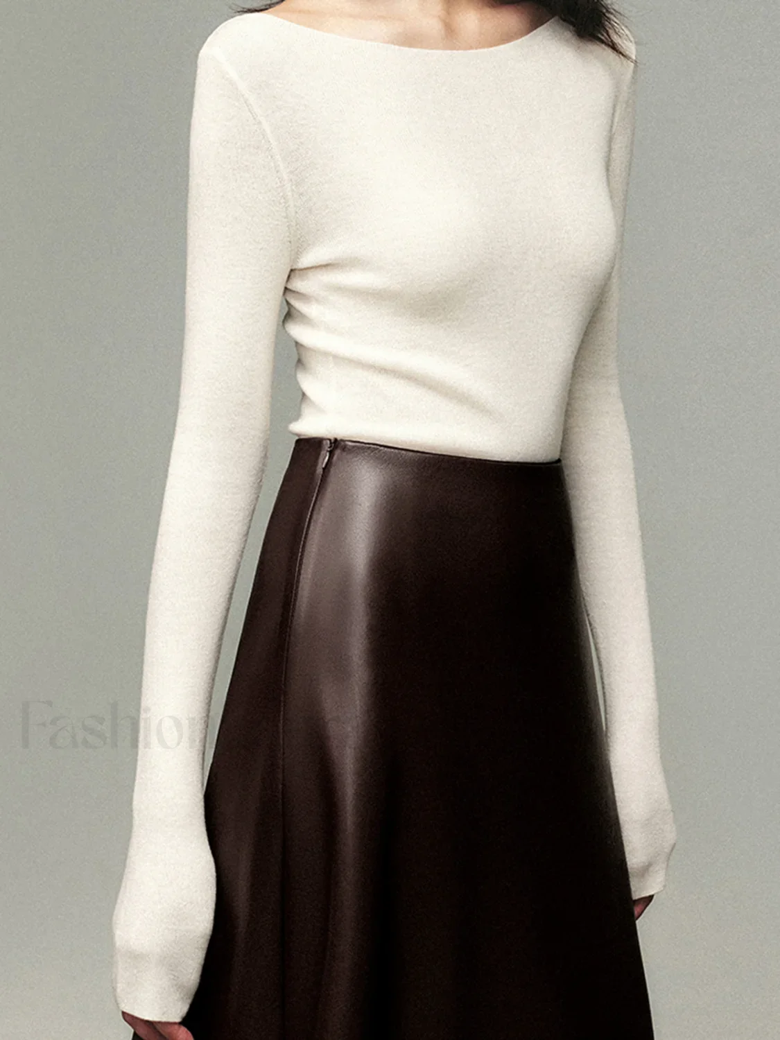 Pleated Faux Graceful Leather Midi Skirt - Image 7