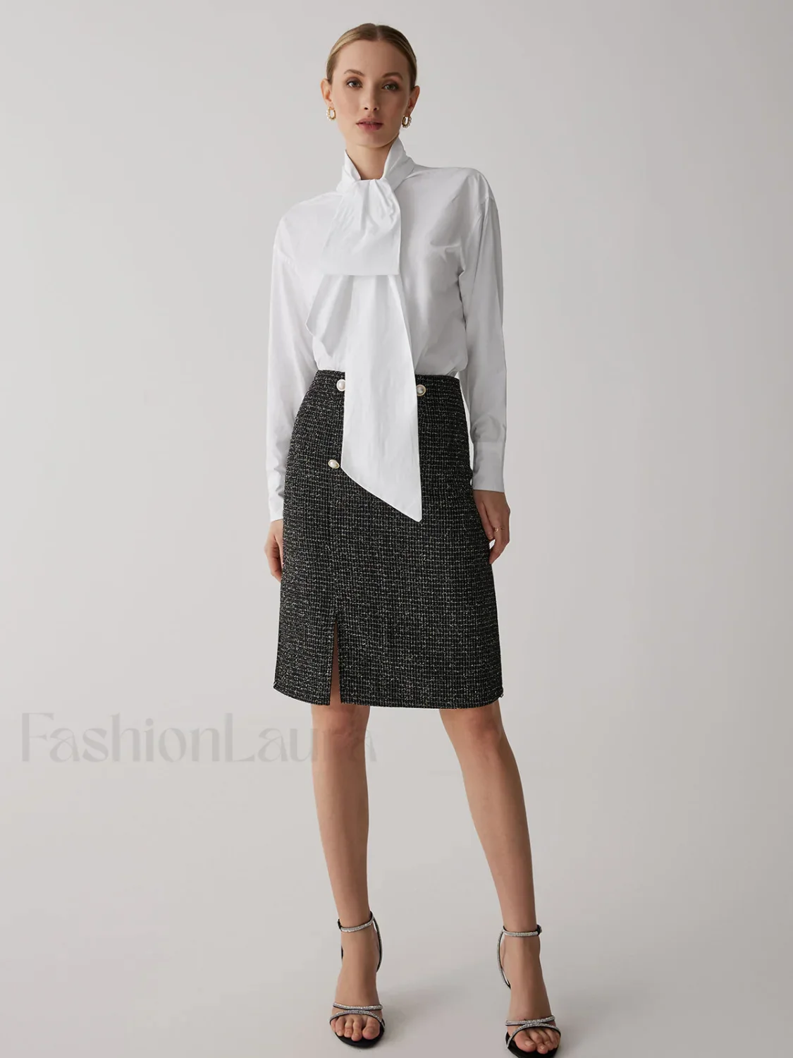 Pearl Button Graceful Split Midi Skirt - Image 2