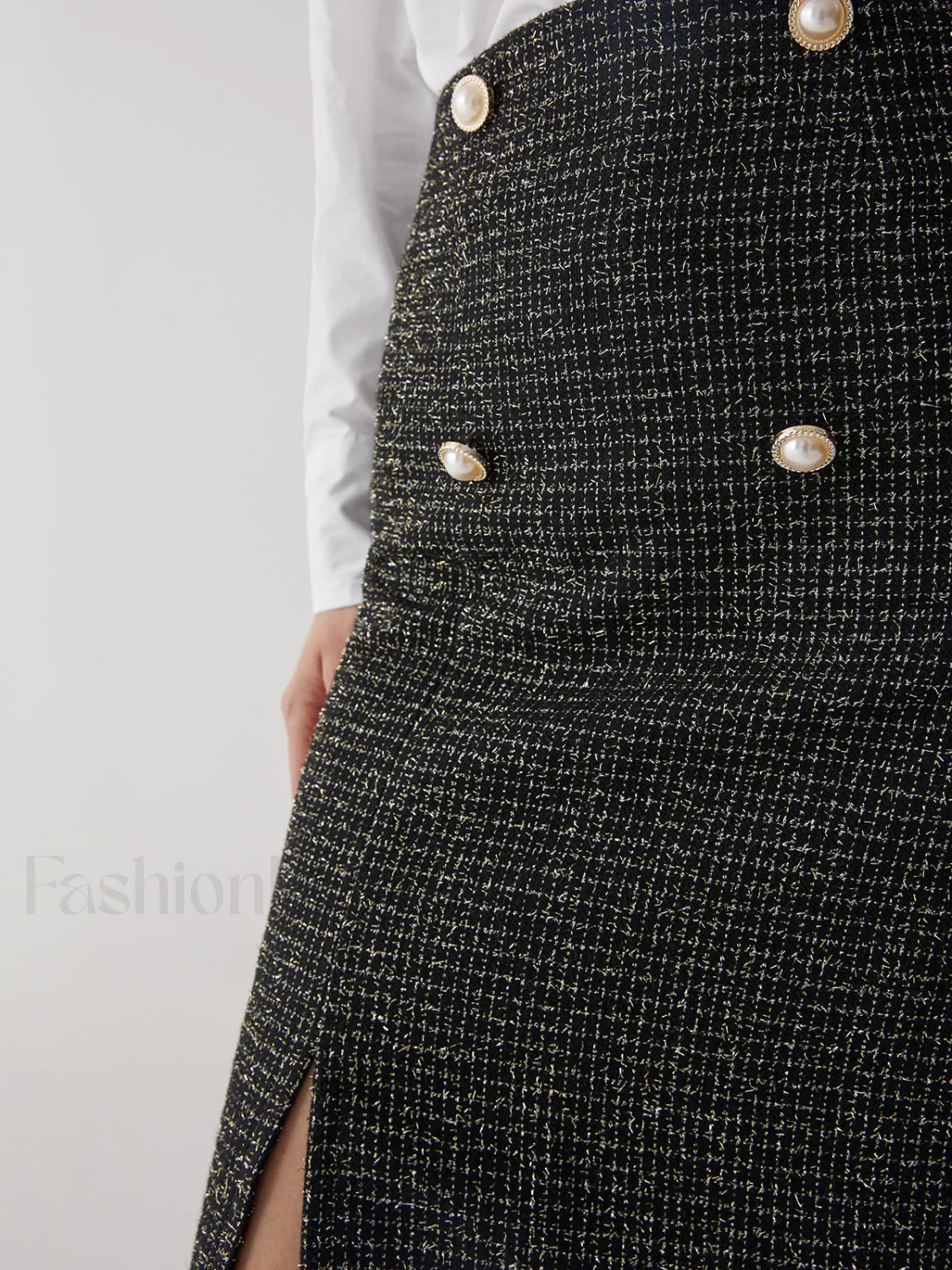 Pearl Button Graceful Split Midi Skirt - Image 7
