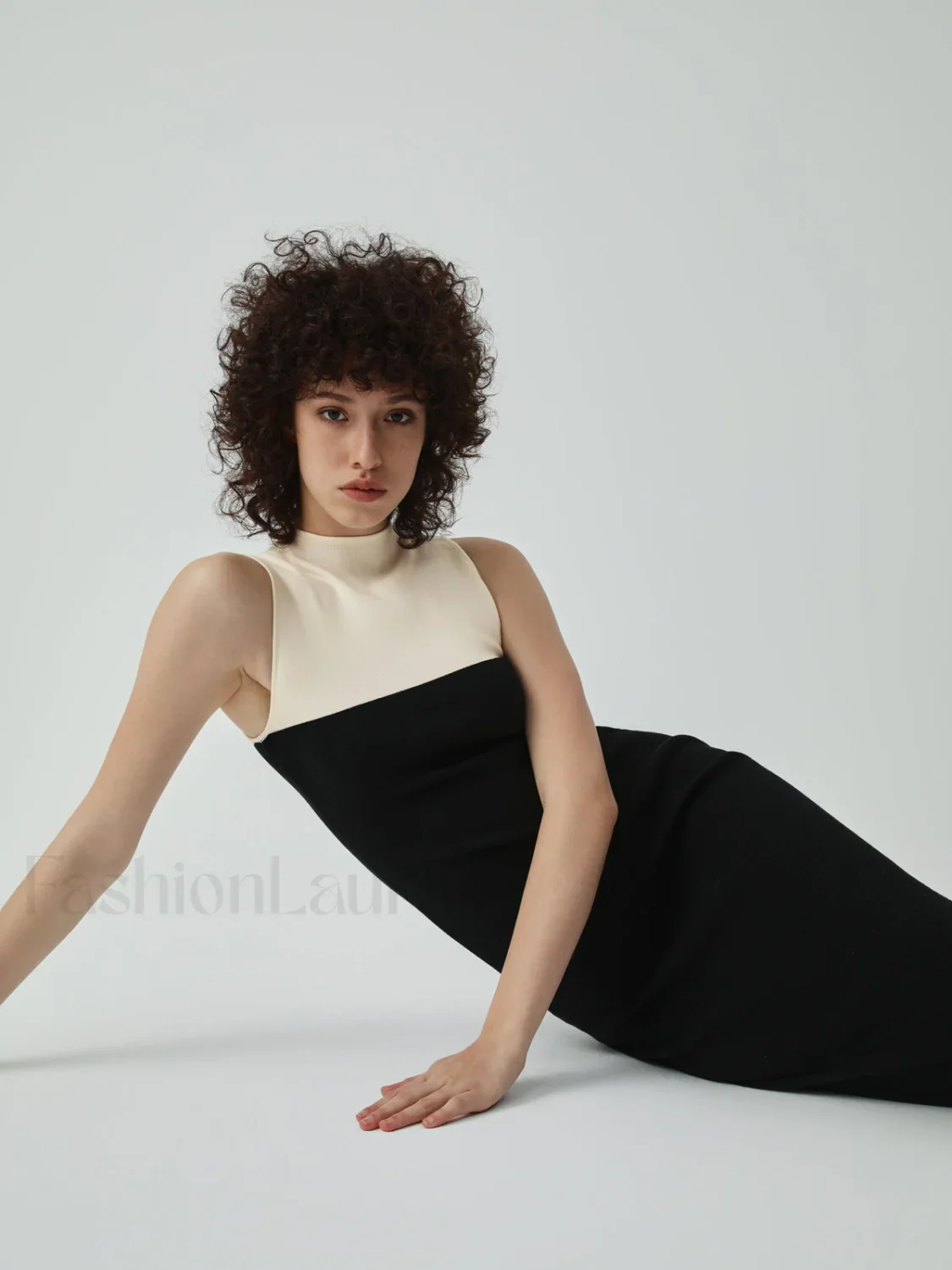 Patchwork Two Tone Mock Modern Neck Midi Sweater Dress - Image 3
