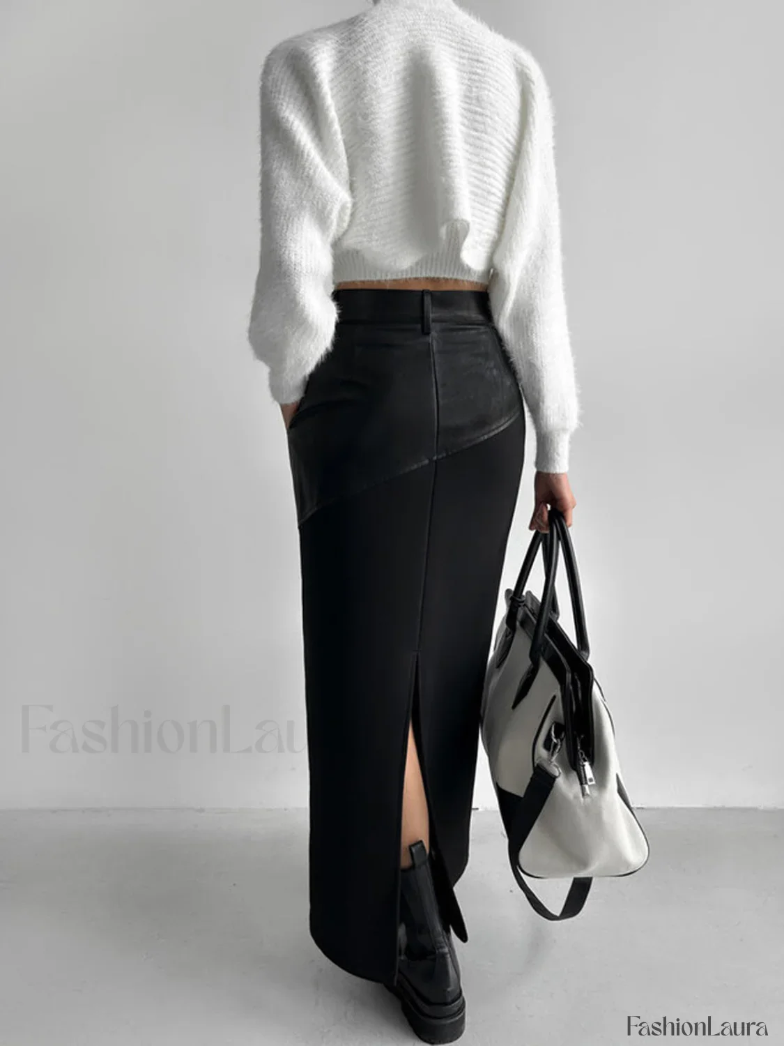 Patchwork Leather High Trendy Waist Maxi Skirt - Image 11