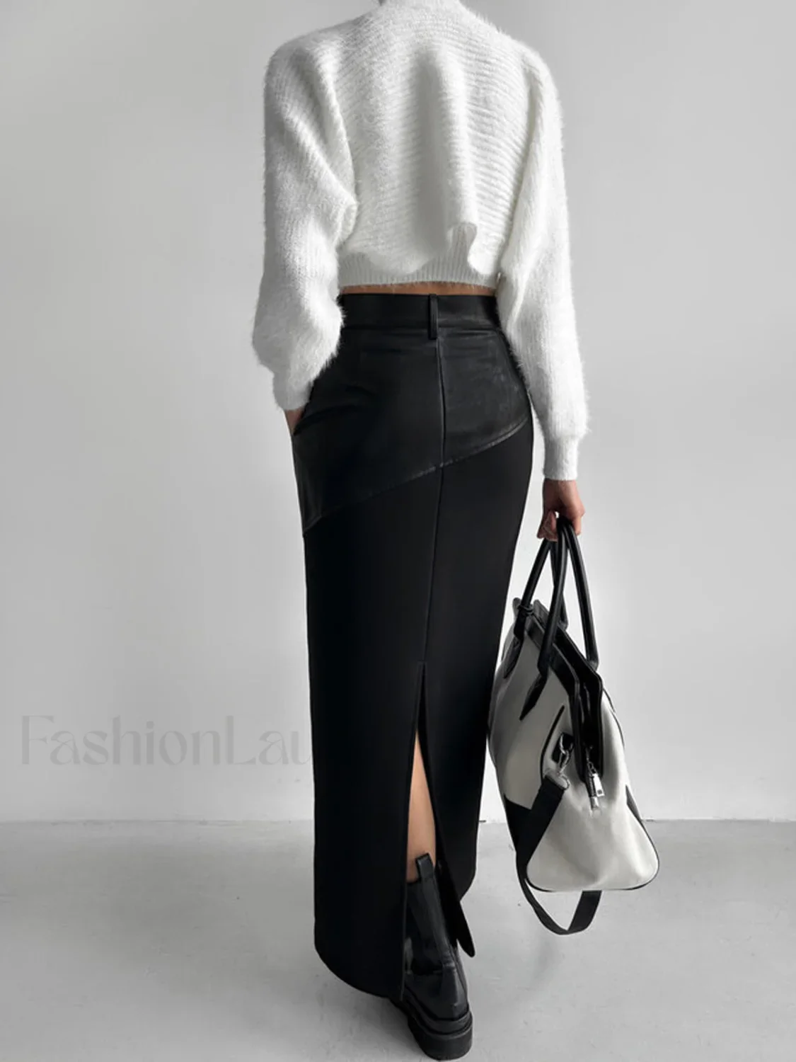 Patchwork Leather High Trendy Waist Maxi Skirt - Image 5