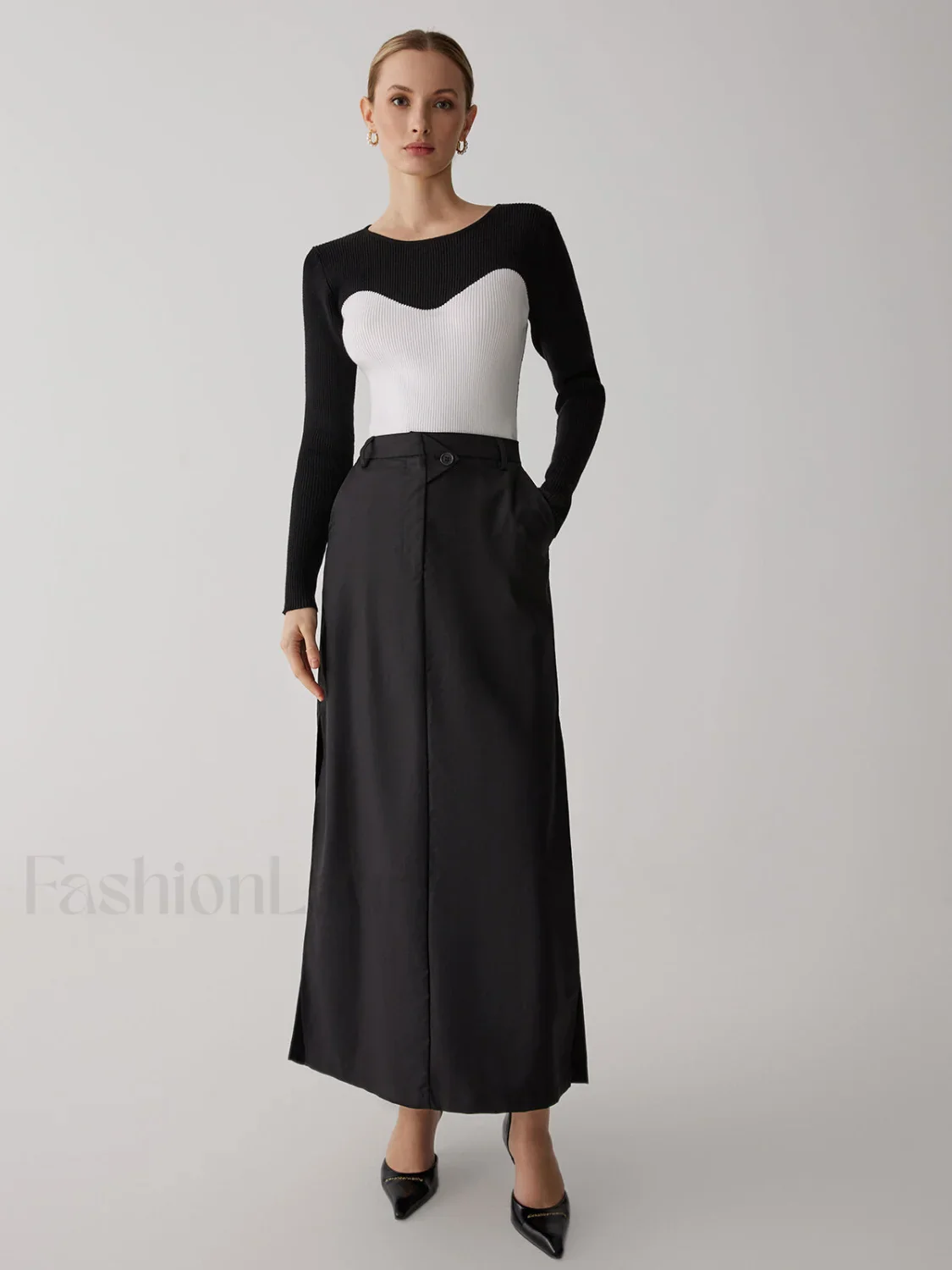 Patchwork Contrast Graceful Crew Neck Sweater - Image 2