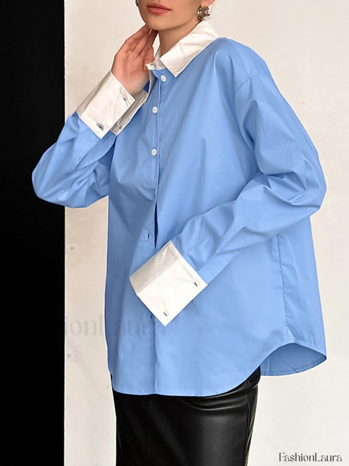 Patchwork Collar Graceful & Cuff Shirt - Image 12
