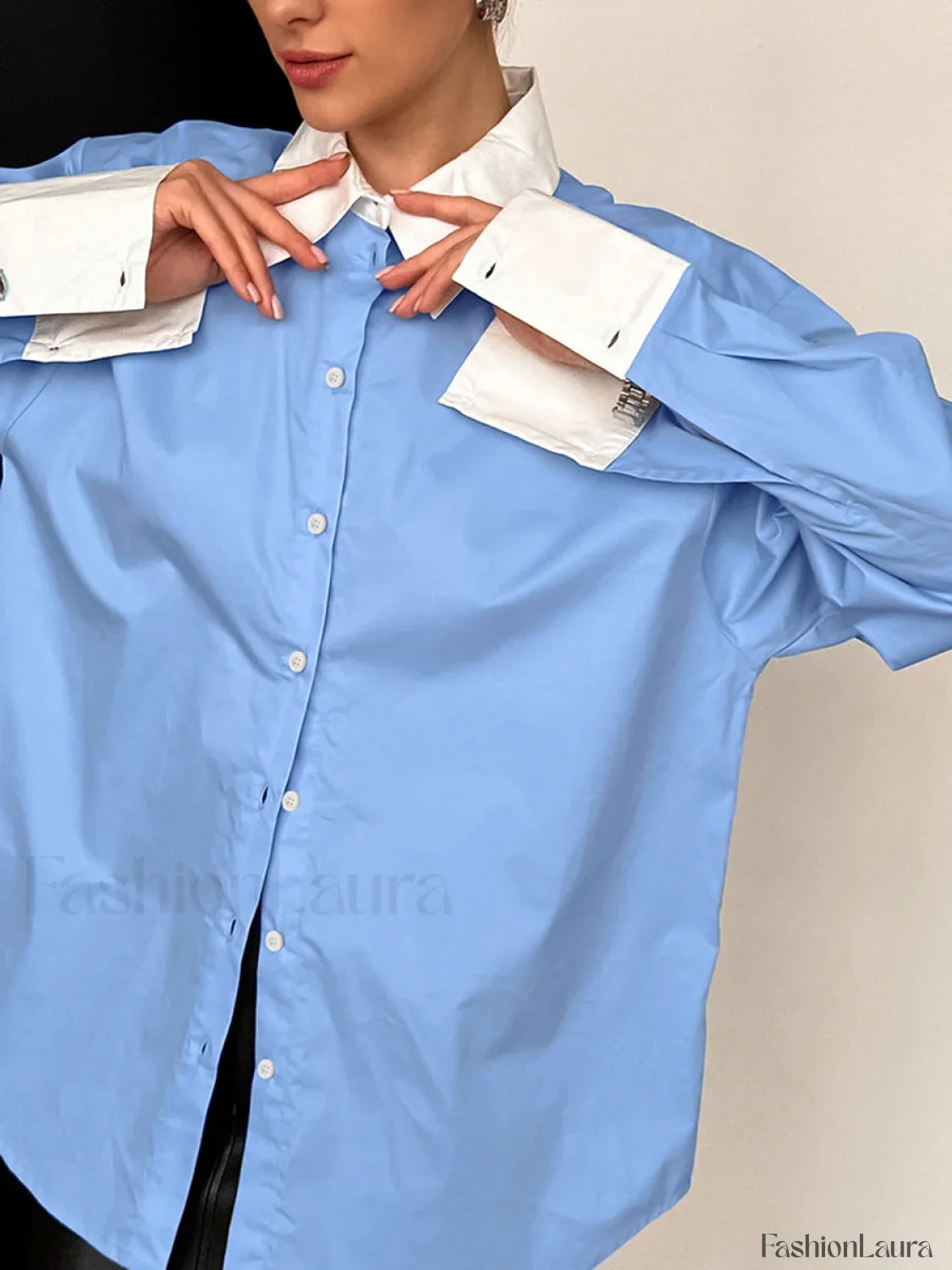 Patchwork Collar Graceful & Cuff Shirt - Image 14