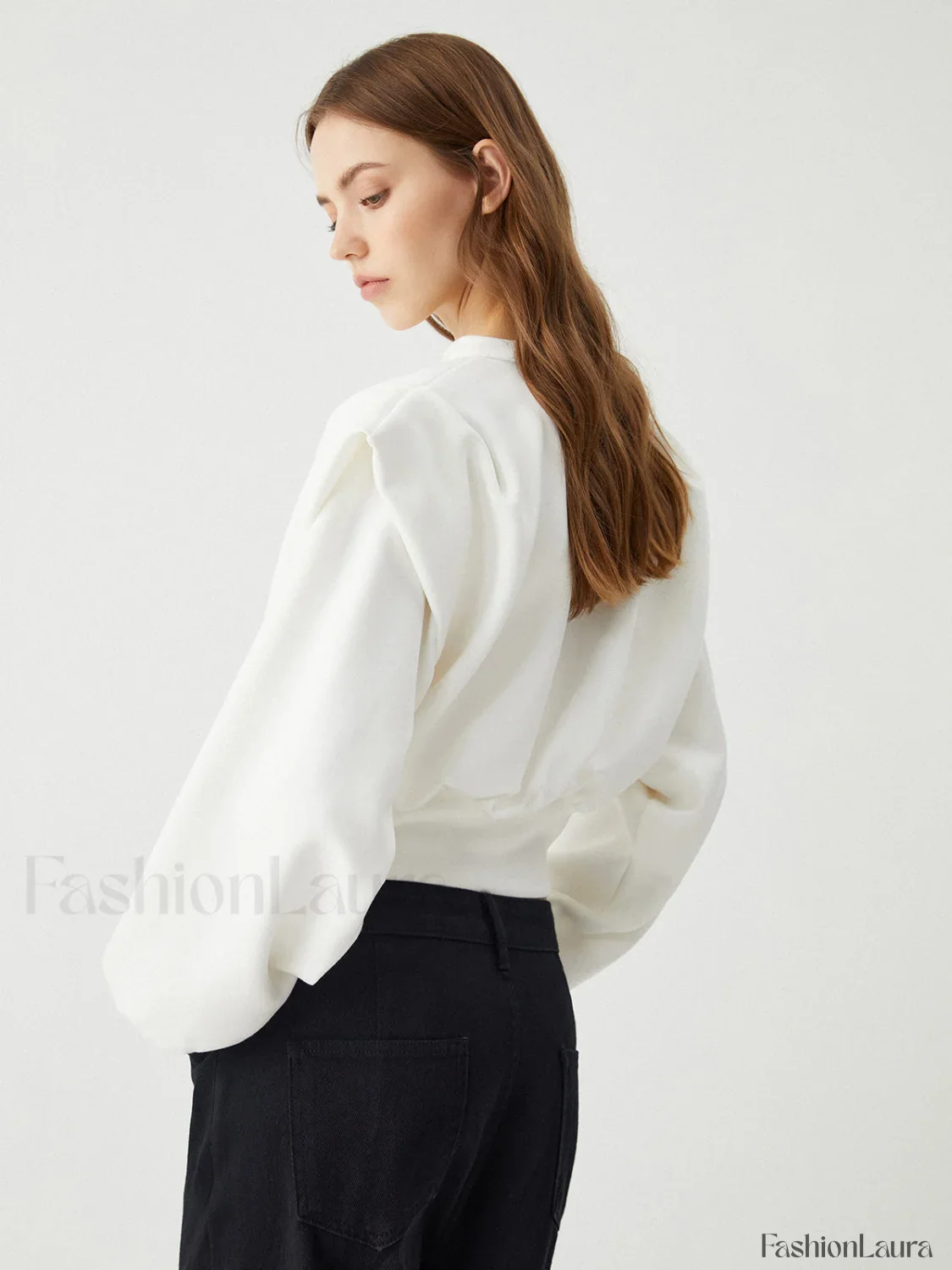Oversized Solid Graceful Long Sleeve Blouse - Image 5
