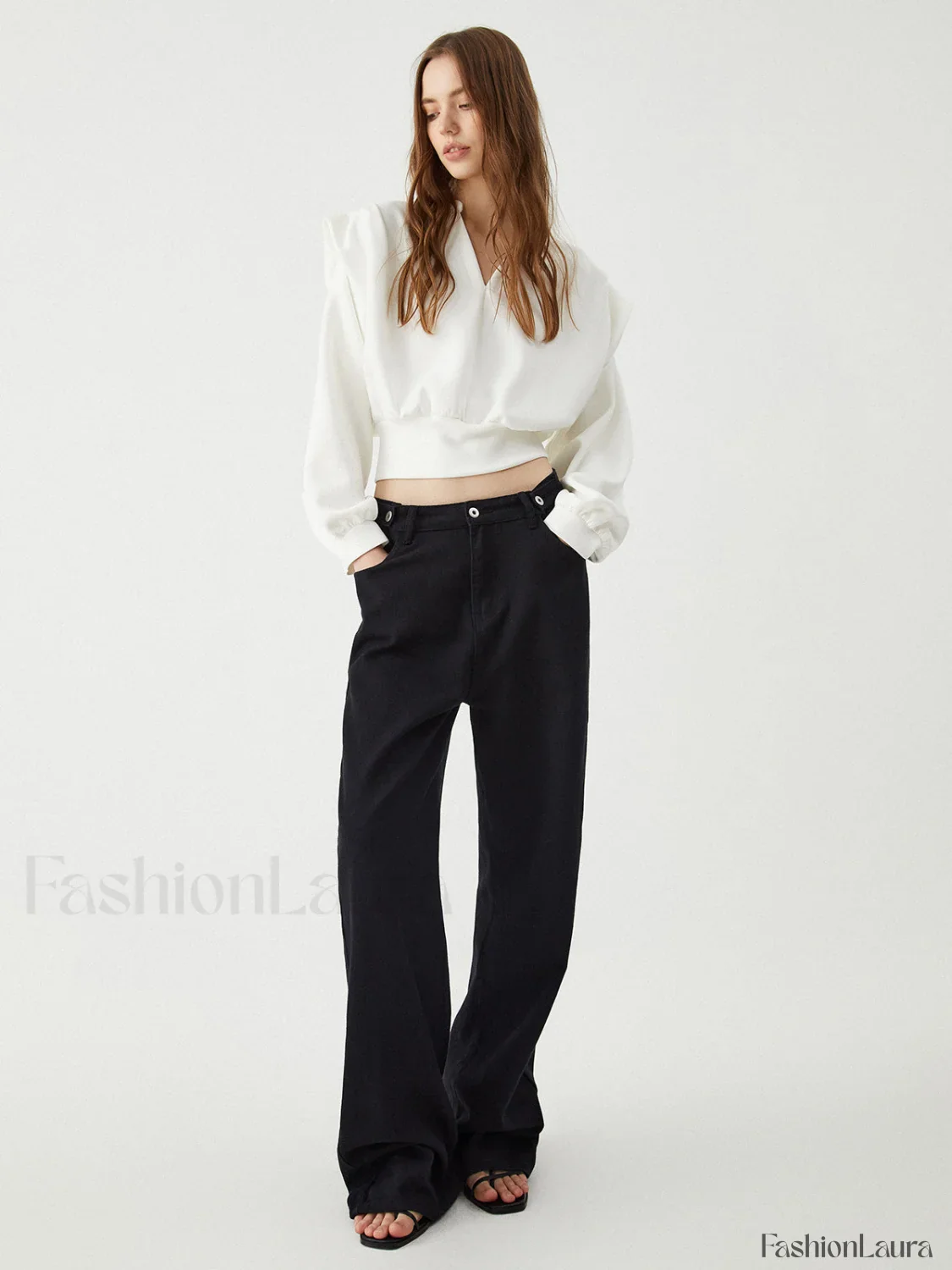 Oversized Solid Graceful Long Sleeve Blouse - Image 7