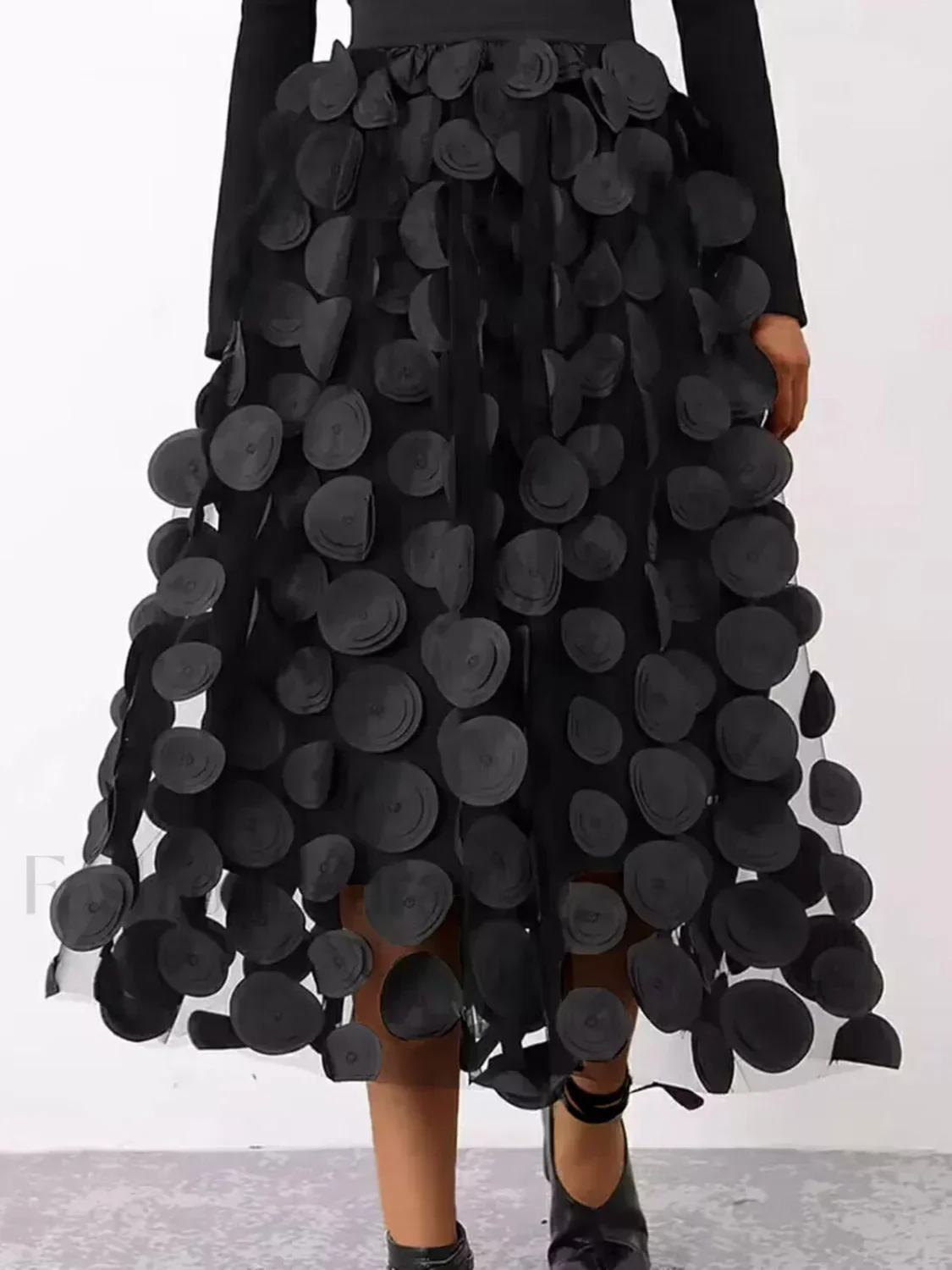 Oversized Mesh Polka Trendy Dot Midi Skirt - Image 2