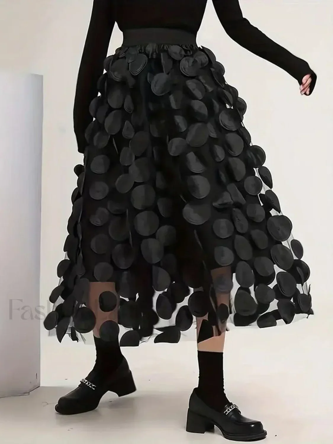 Oversized Mesh Polka Trendy Dot Midi Skirt - Image 3