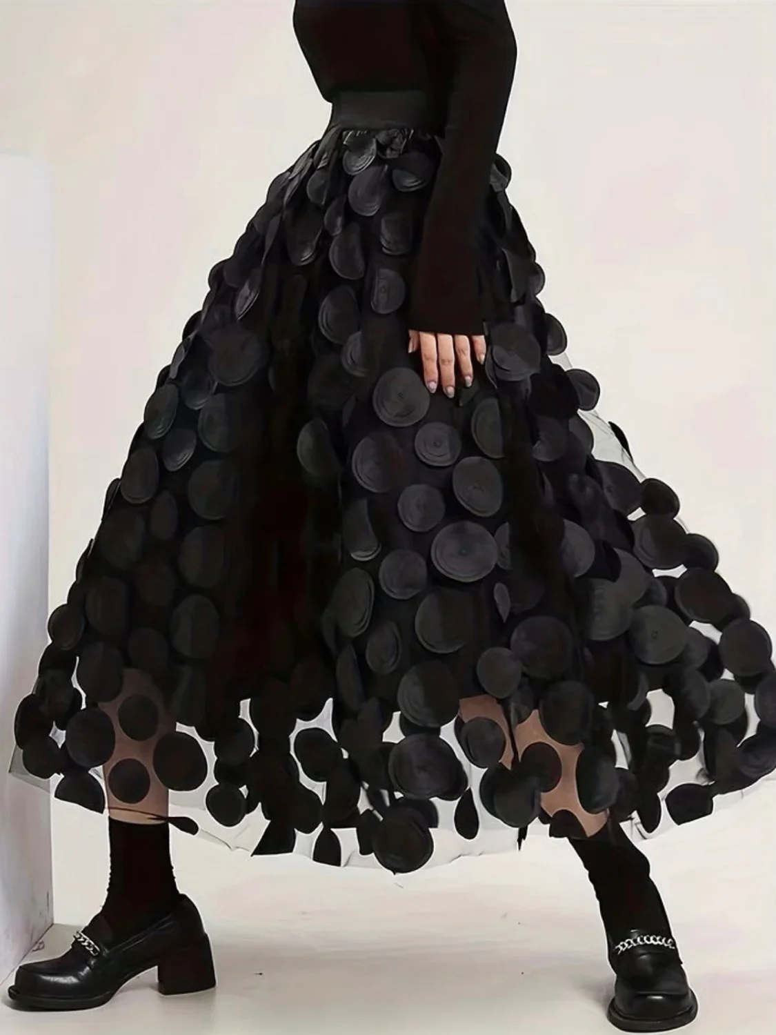 Oversized Mesh Polka Trendy Dot Midi Skirt - Image 4