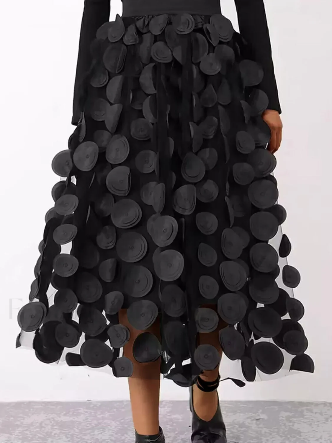 Oversized Mesh Polka Trendy Dot Midi Skirt - Image 9