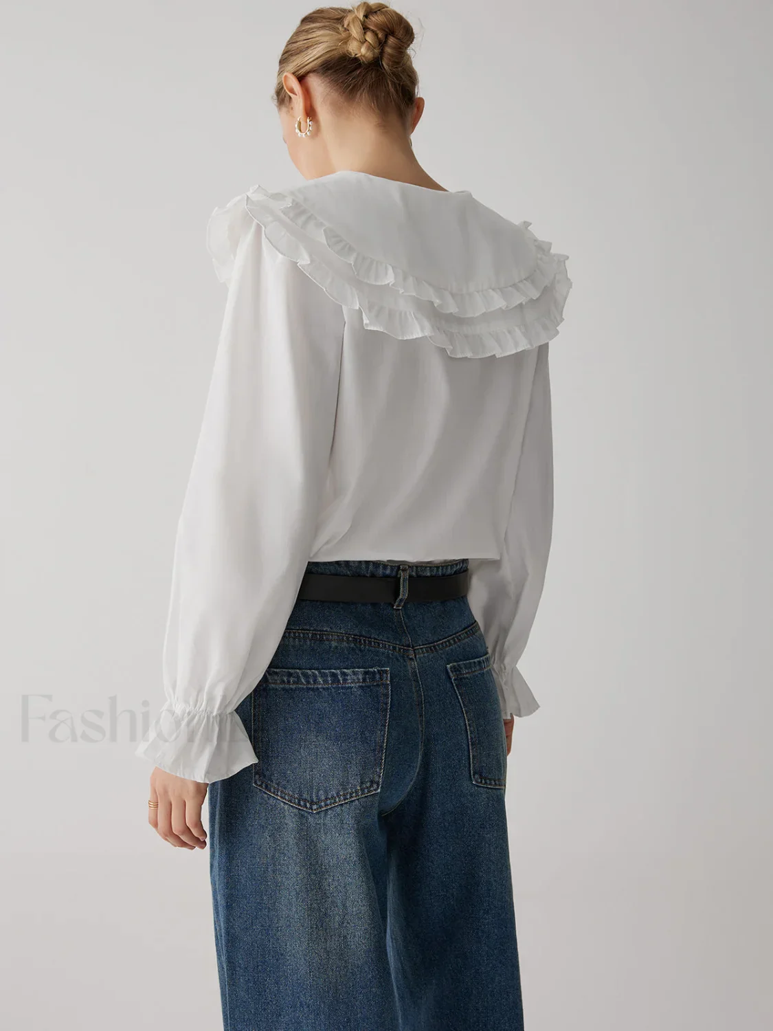 Oversized Lace Collar Trendy Button Ruffle Shirt - Image 4