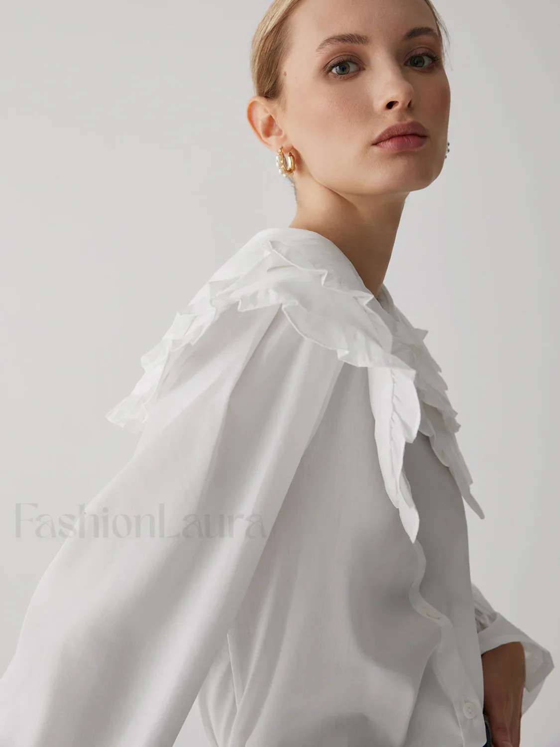 Oversized Lace Collar Trendy Button Ruffle Shirt - Image 6