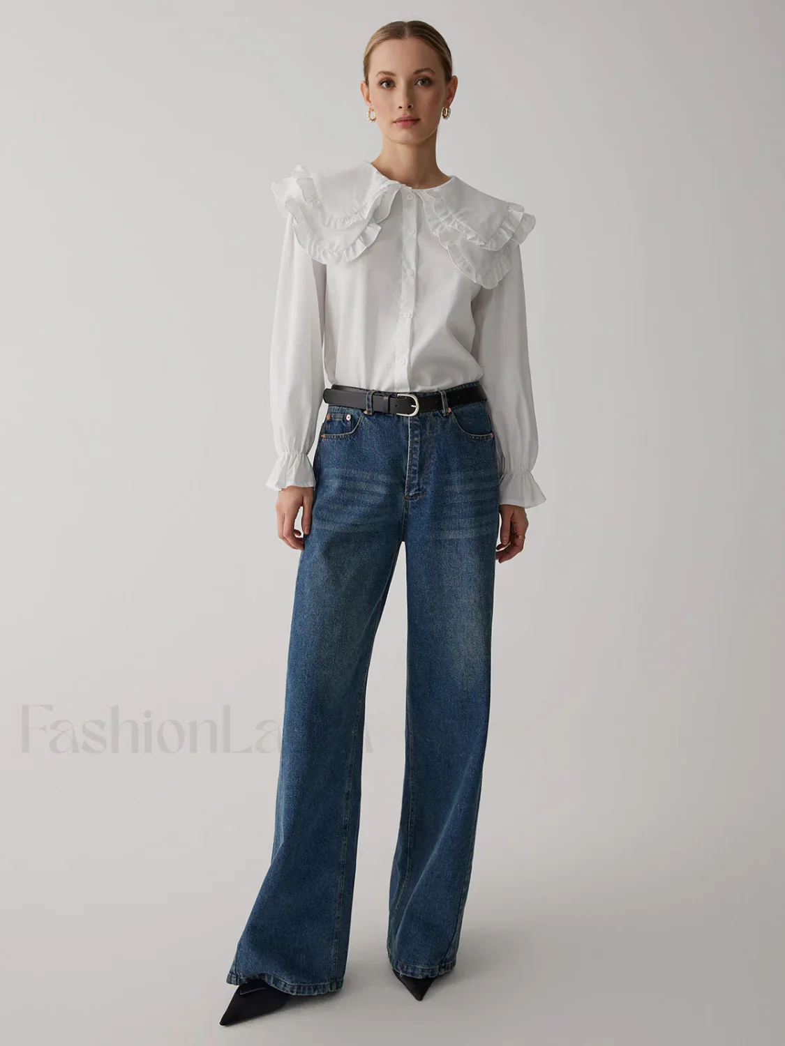 Oversized Lace Collar Trendy Button Ruffle Shirt - Image 7