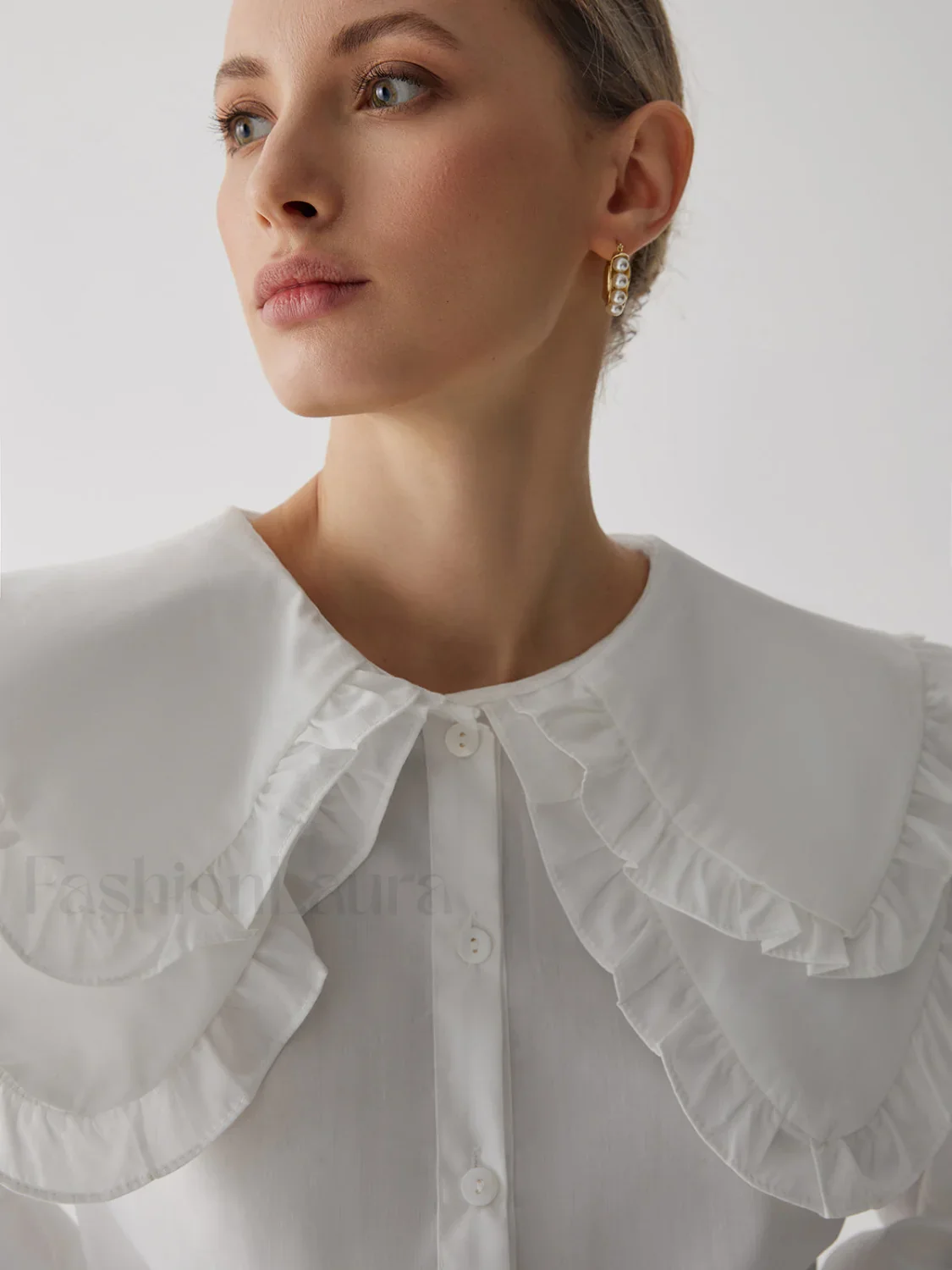 Oversized Lace Collar Trendy Button Ruffle Shirt - Image 8