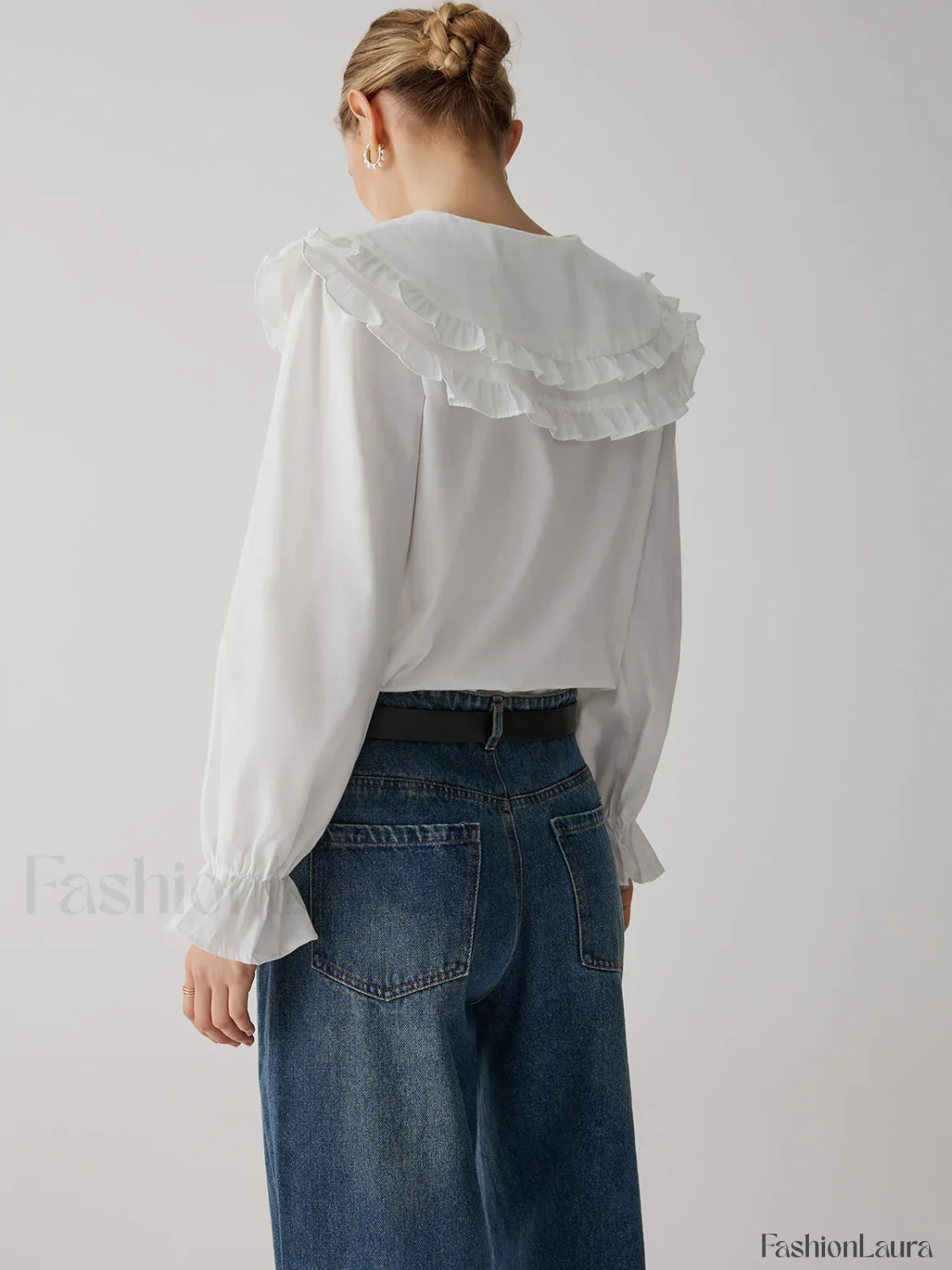 Oversized Lace Collar Trendy Button Ruffle Shirt - Image 9
