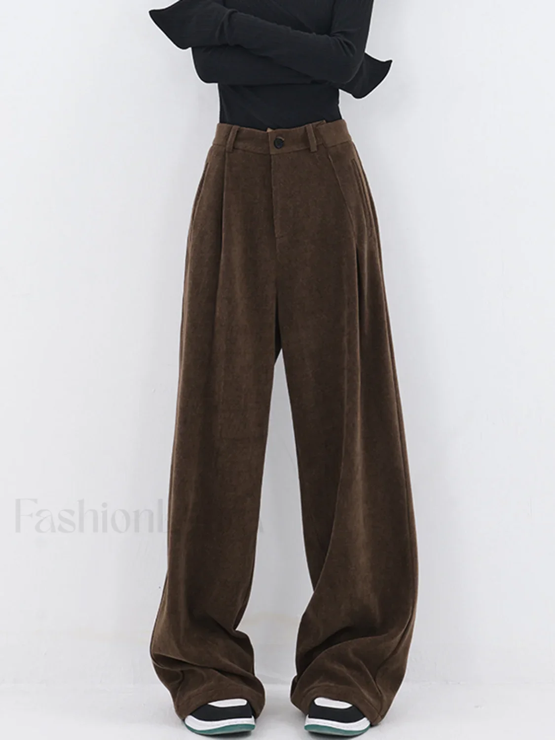 Oversized Corduroy Pleated Trendy Wide Leg Pants - Image 3