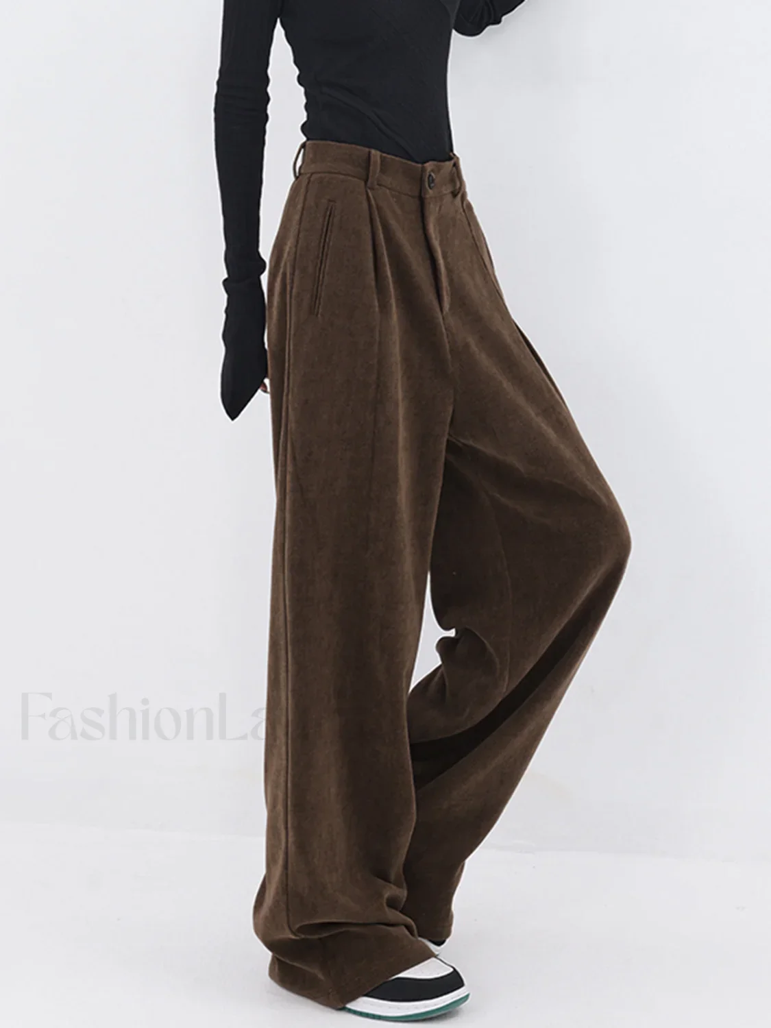 Oversized Corduroy Pleated Trendy Wide Leg Pants - Image 4