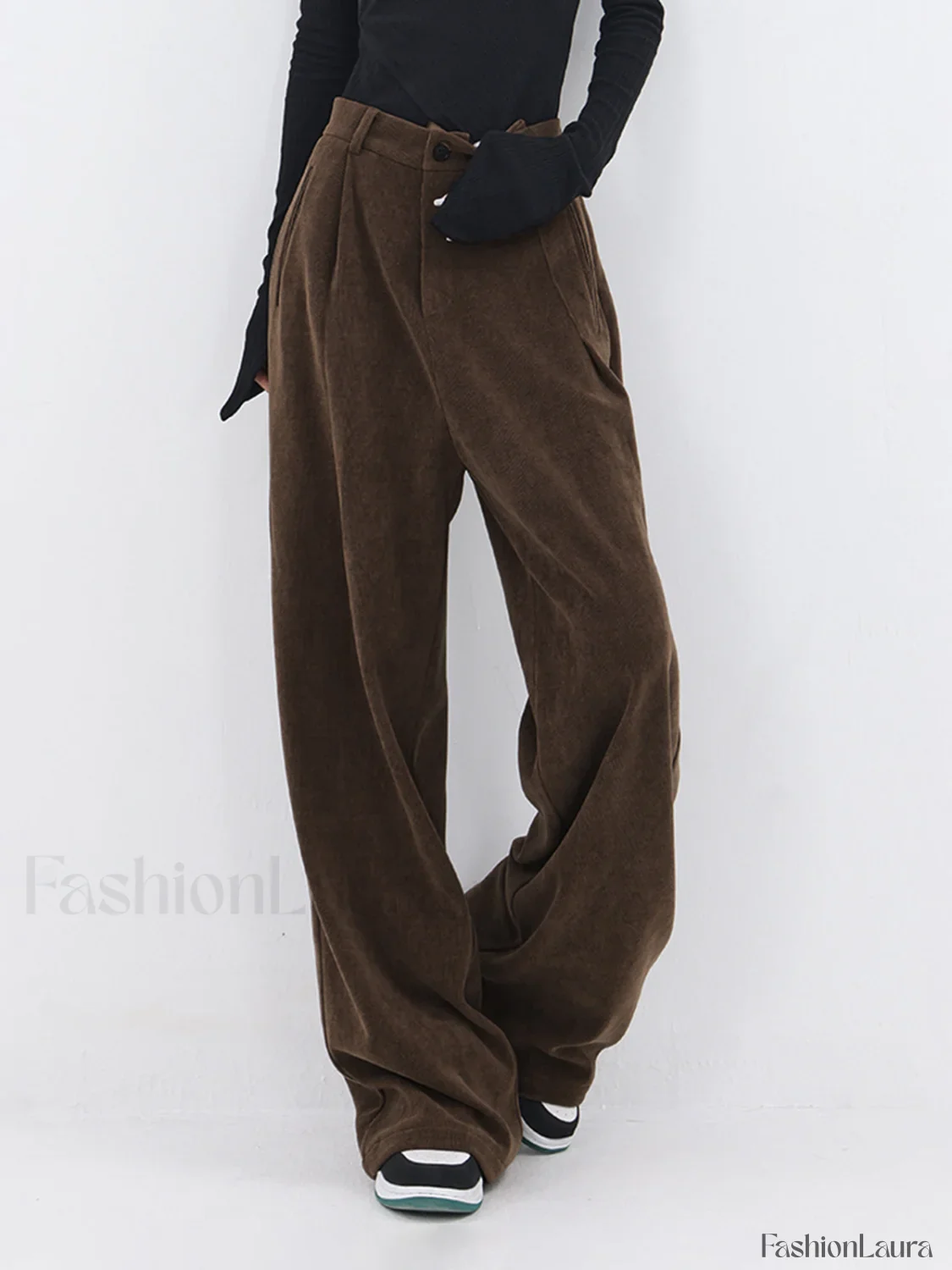 Oversized Corduroy Pleated Trendy Wide Leg Pants - Image 9