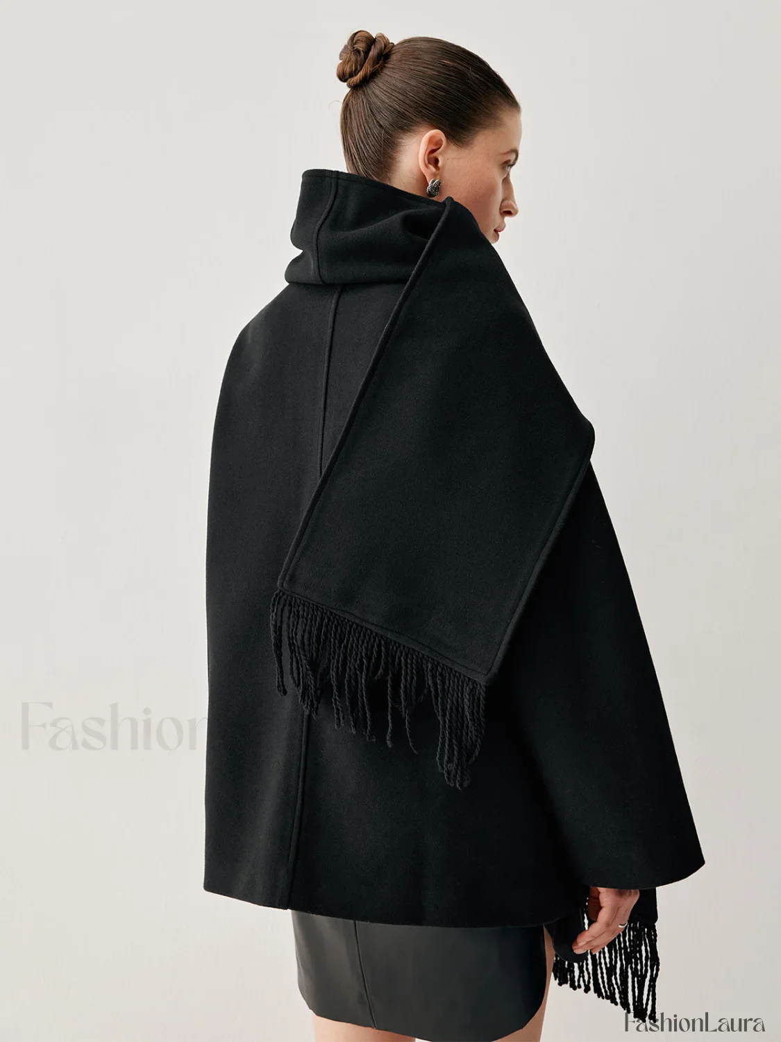 Oversized Button-down Wool Coat Modern with Matching Fringed Scarf - Image 10