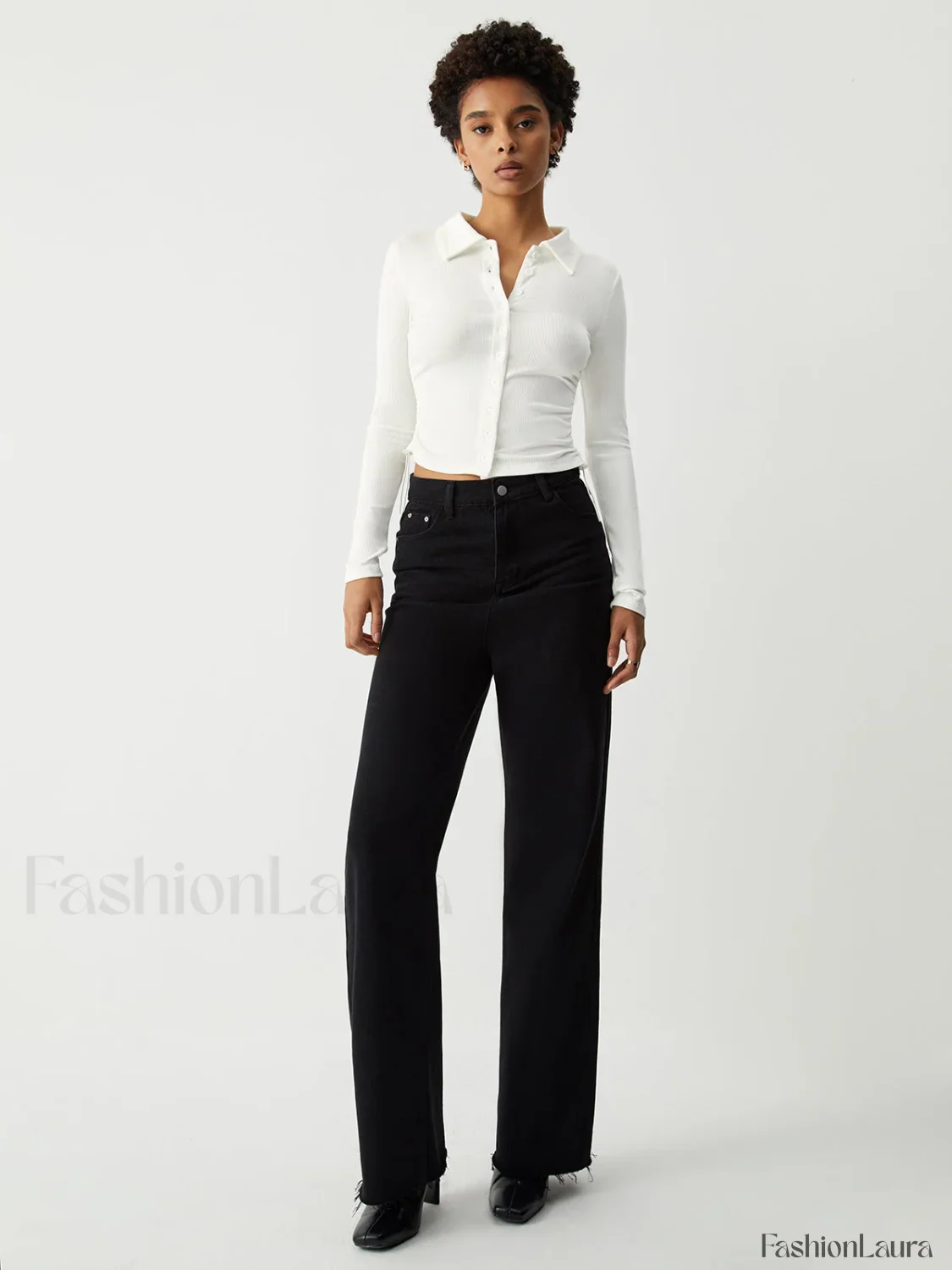 Open Collar Ruched Trendy Long Sleeve Shirt - Image 13