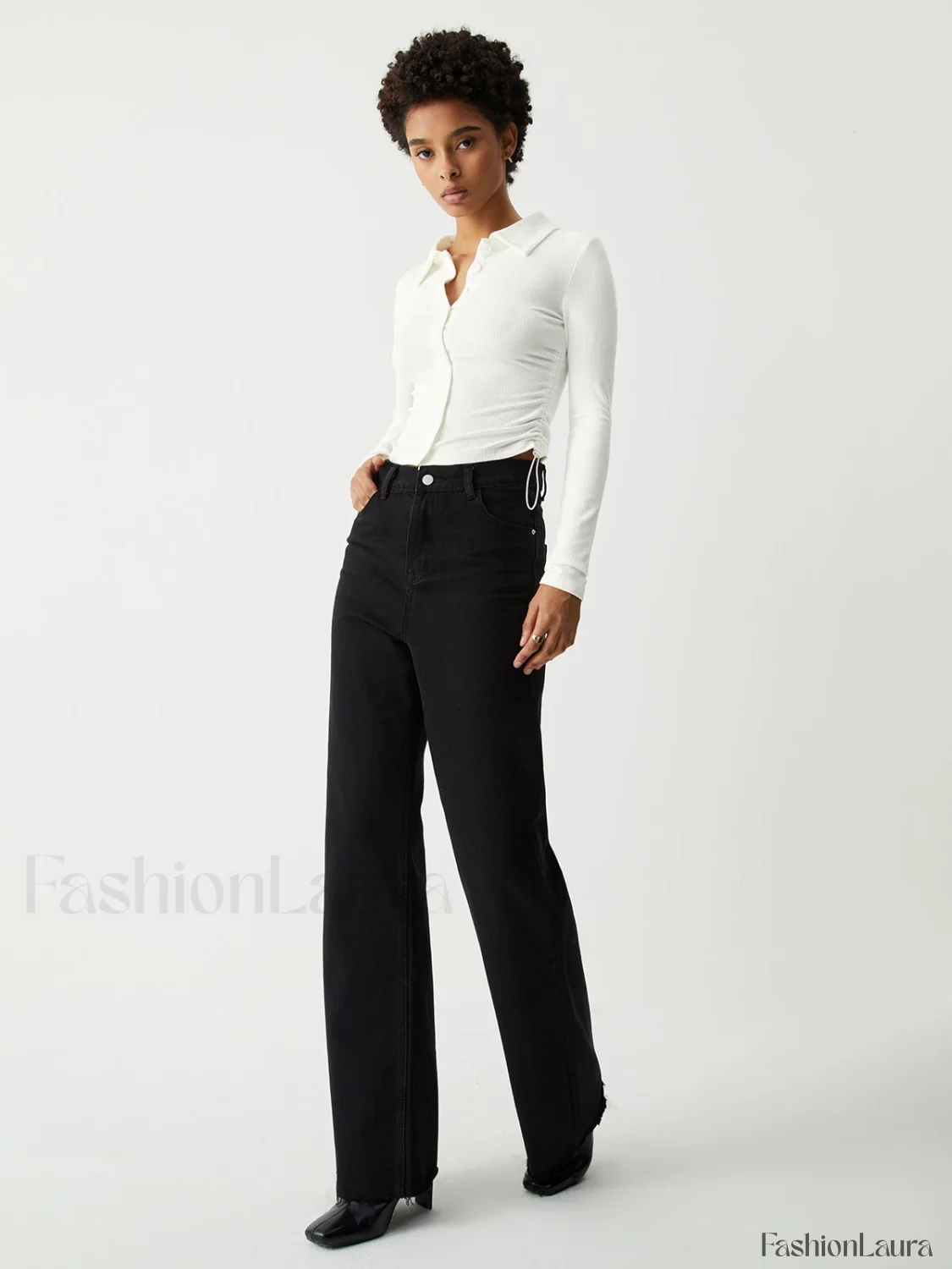 Open Collar Ruched Trendy Long Sleeve Shirt - Image 14