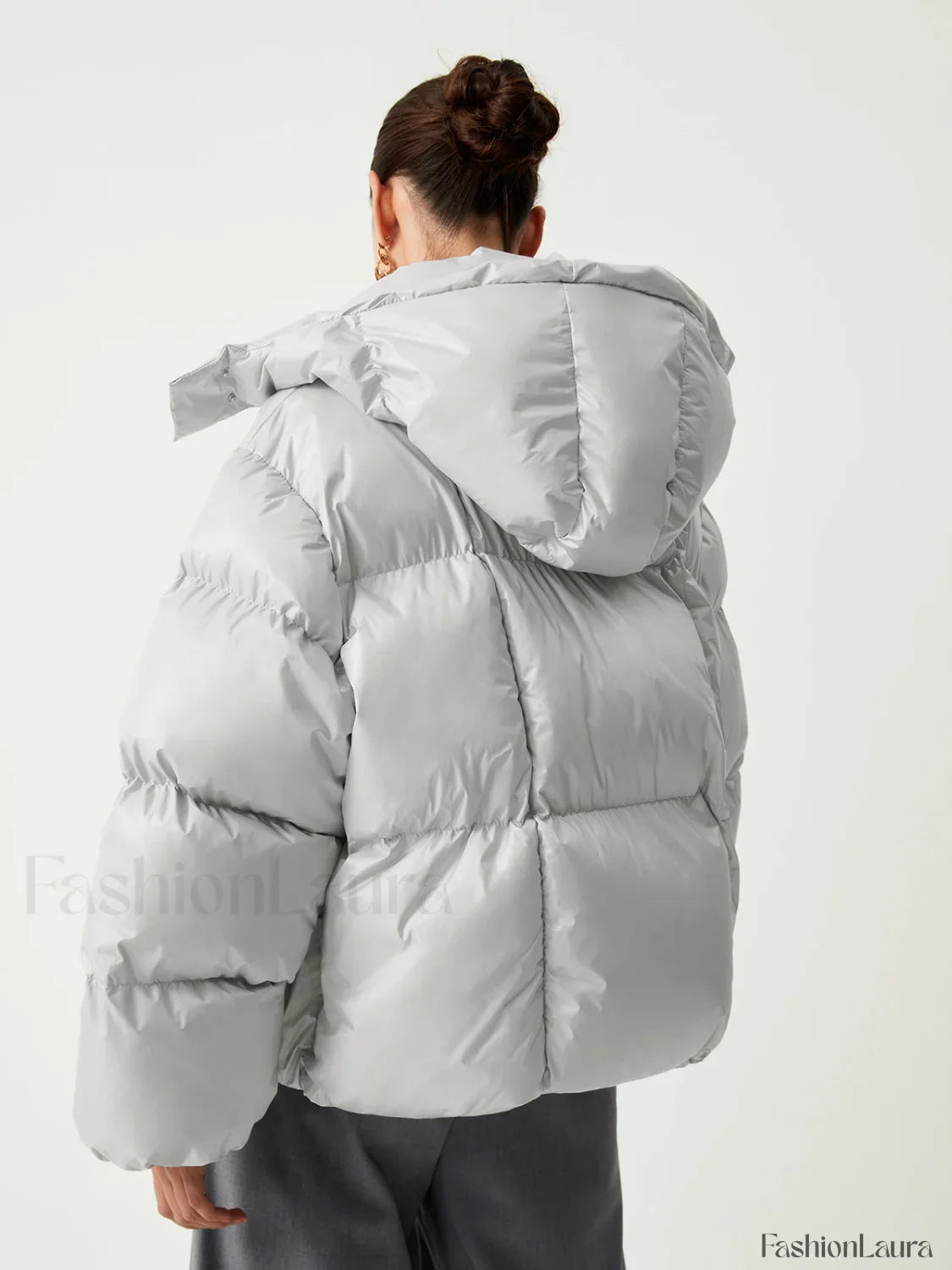 Open Collar Quilted Trendy Hooded Puffer Coat - Image 14