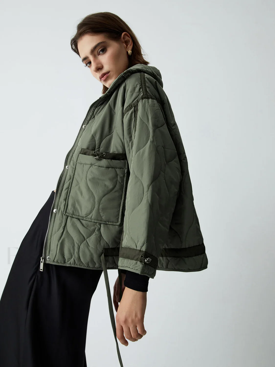 Open Collar Graceful Quilted Coat - Image 10