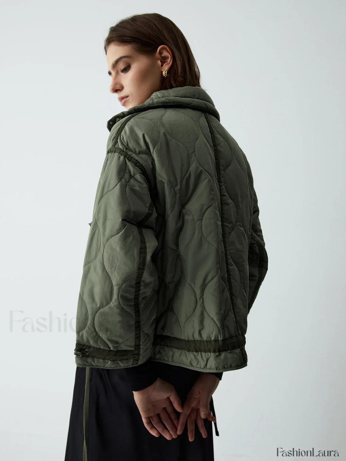 Open Collar Graceful Quilted Coat - Image 11