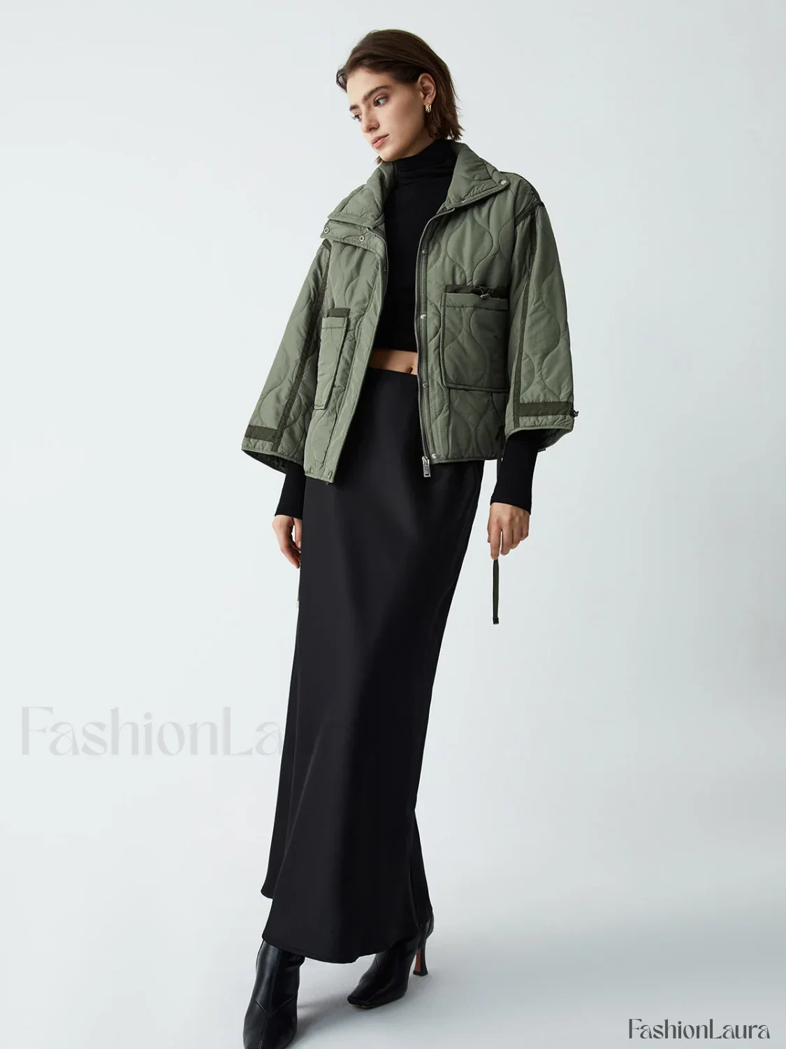 Open Collar Graceful Quilted Coat - Image 12