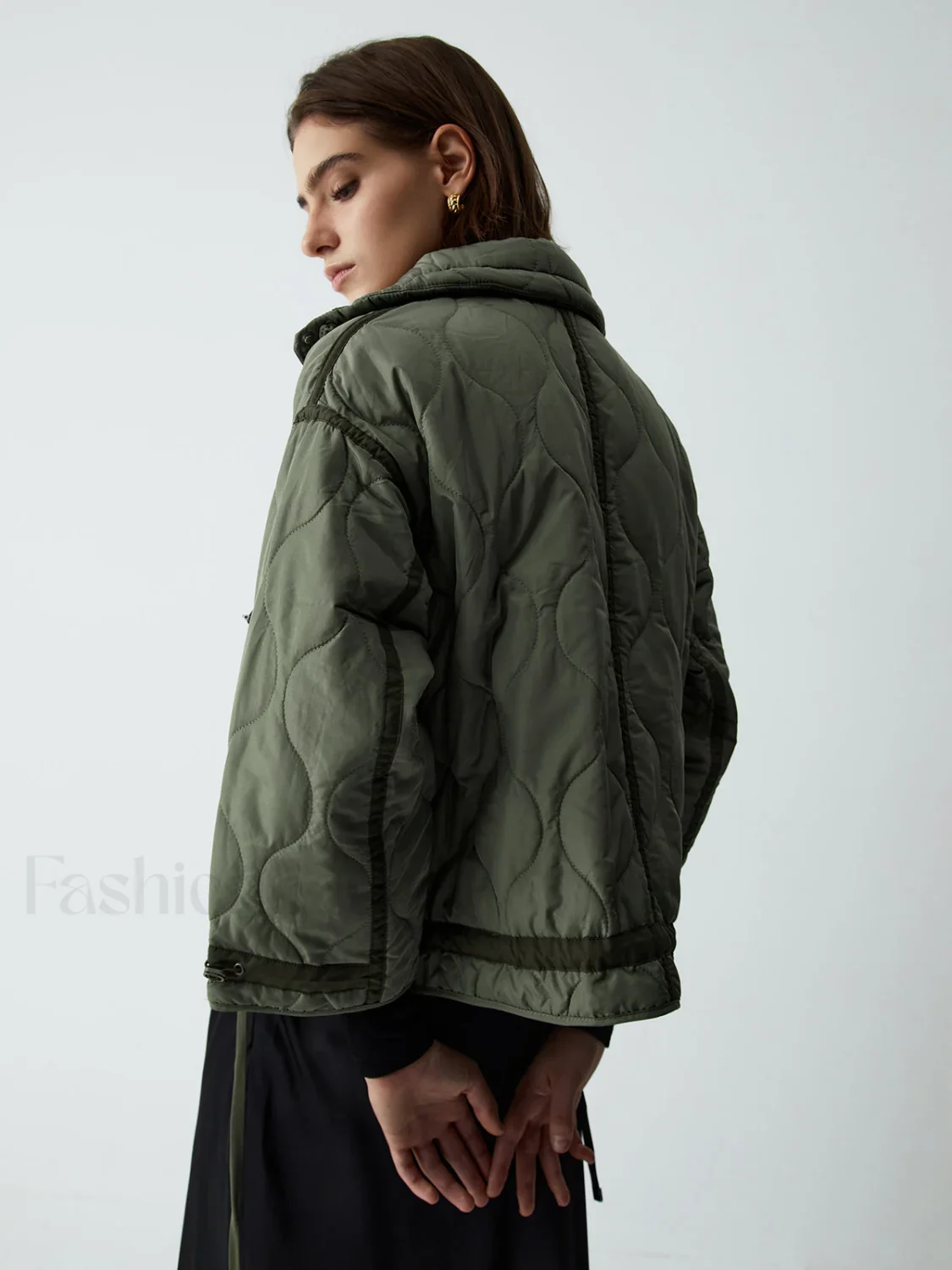 Open Collar Graceful Quilted Coat - Image 6