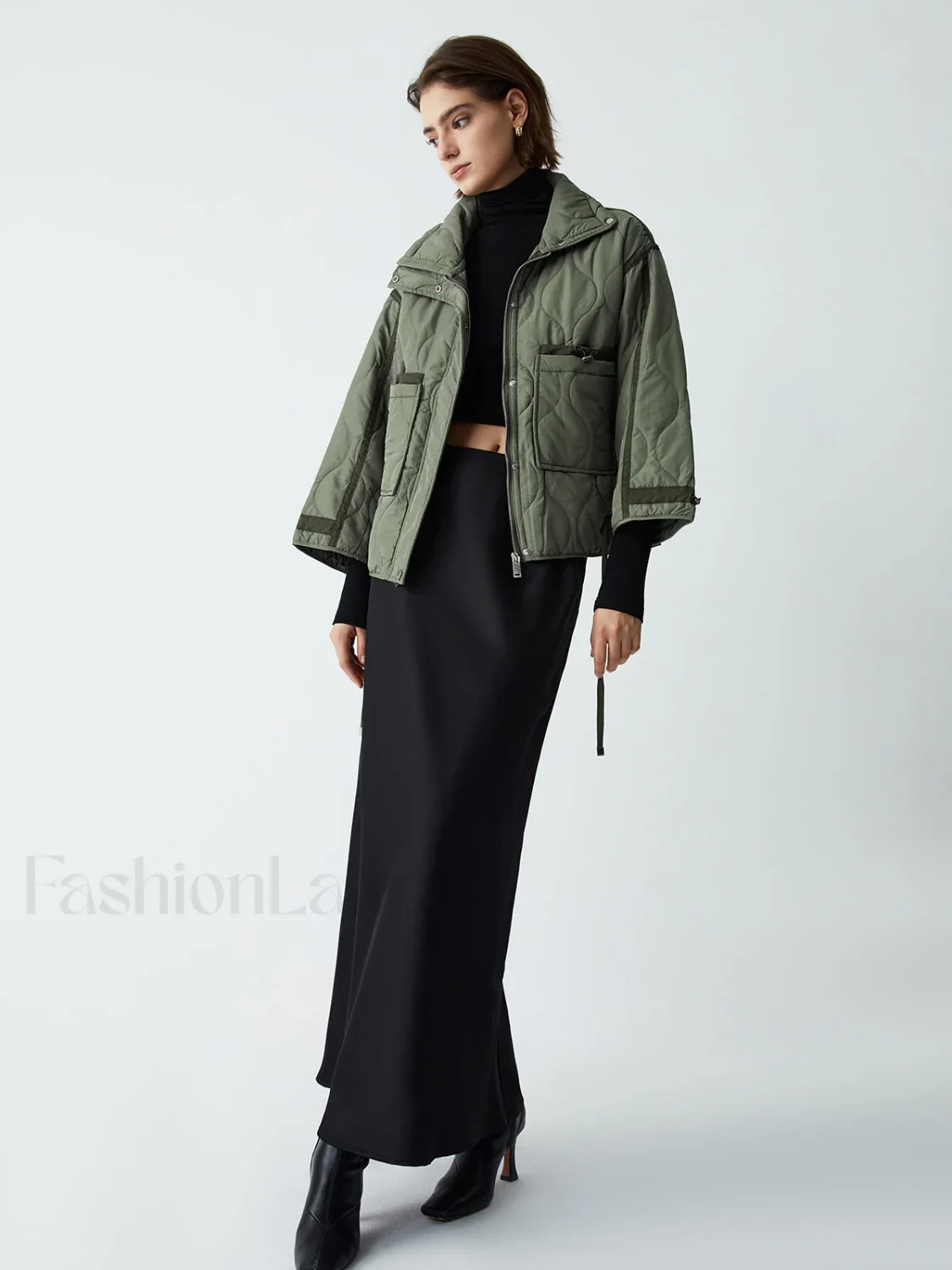 Open Collar Graceful Quilted Coat - Image 7
