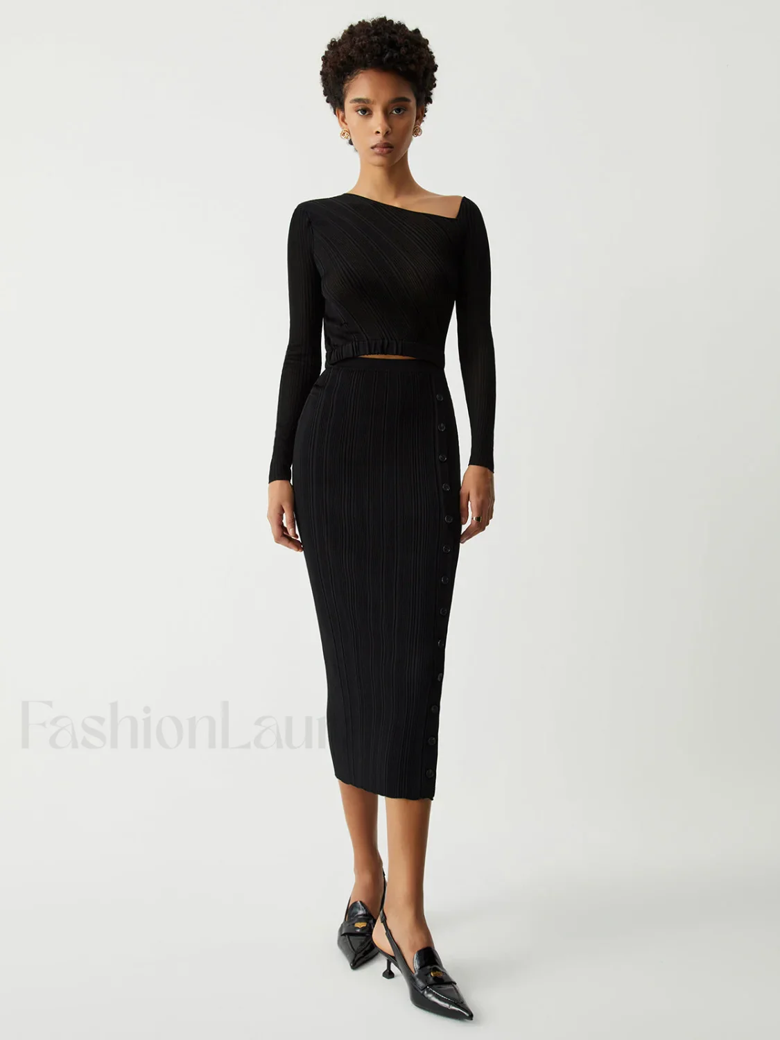 One Shoulder Off Trendy Knit Midi Dress - Image 11